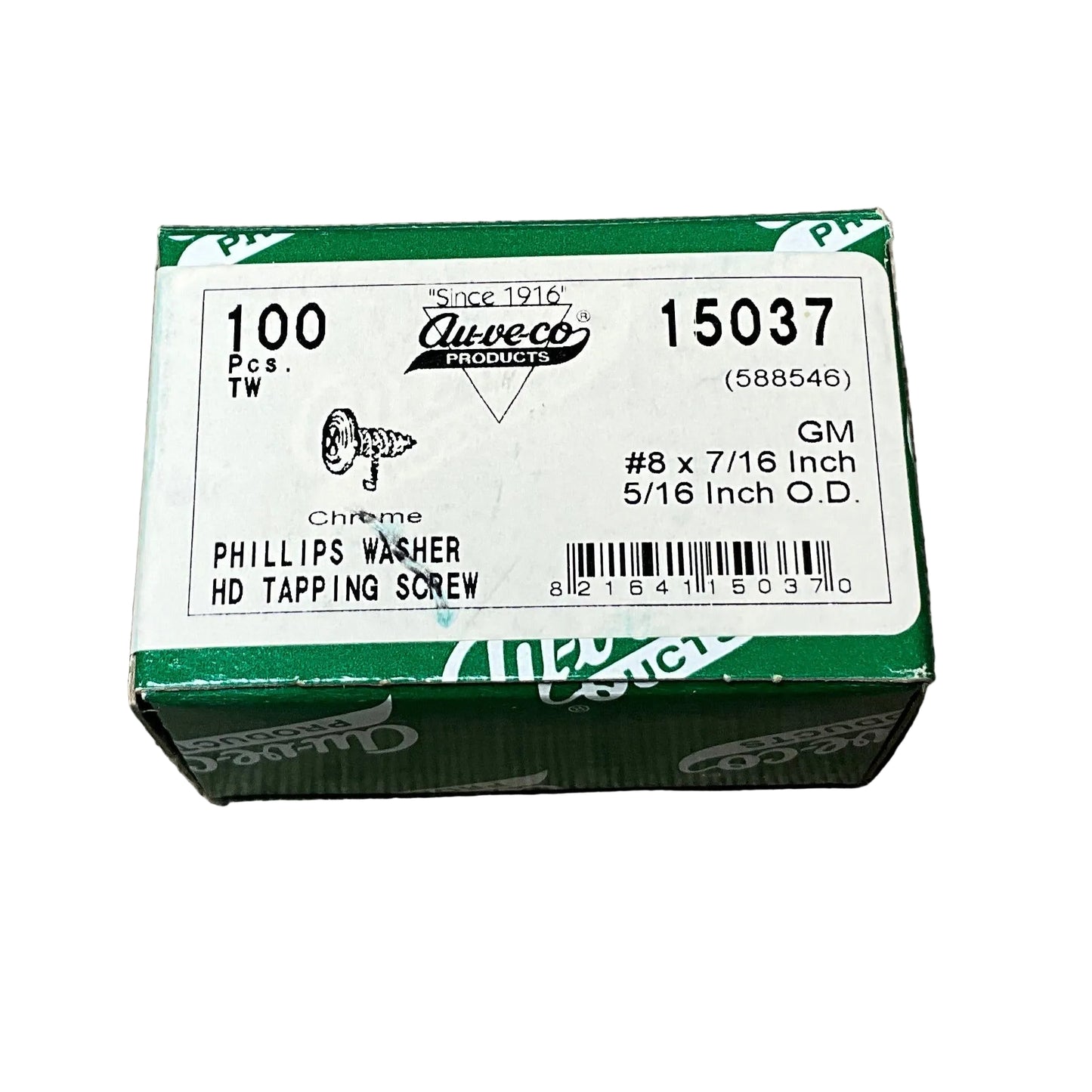 Auveco 15037 Stainless Steel Tapping Screw #8 x 7/16" Chrome Finish (Qty: 100)