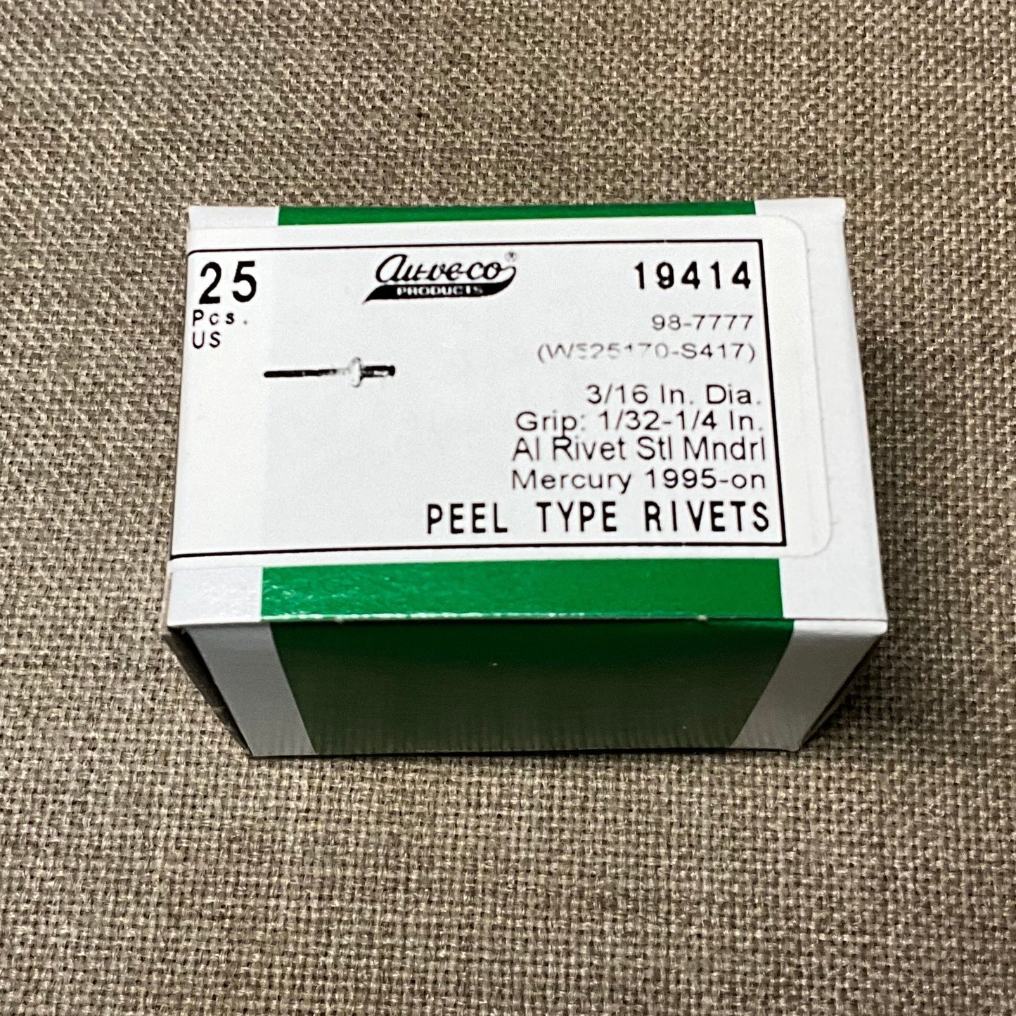 25 Peel Type Rivets Auveco 19414 Mercury Villager : W525170-S417 From 1995 On