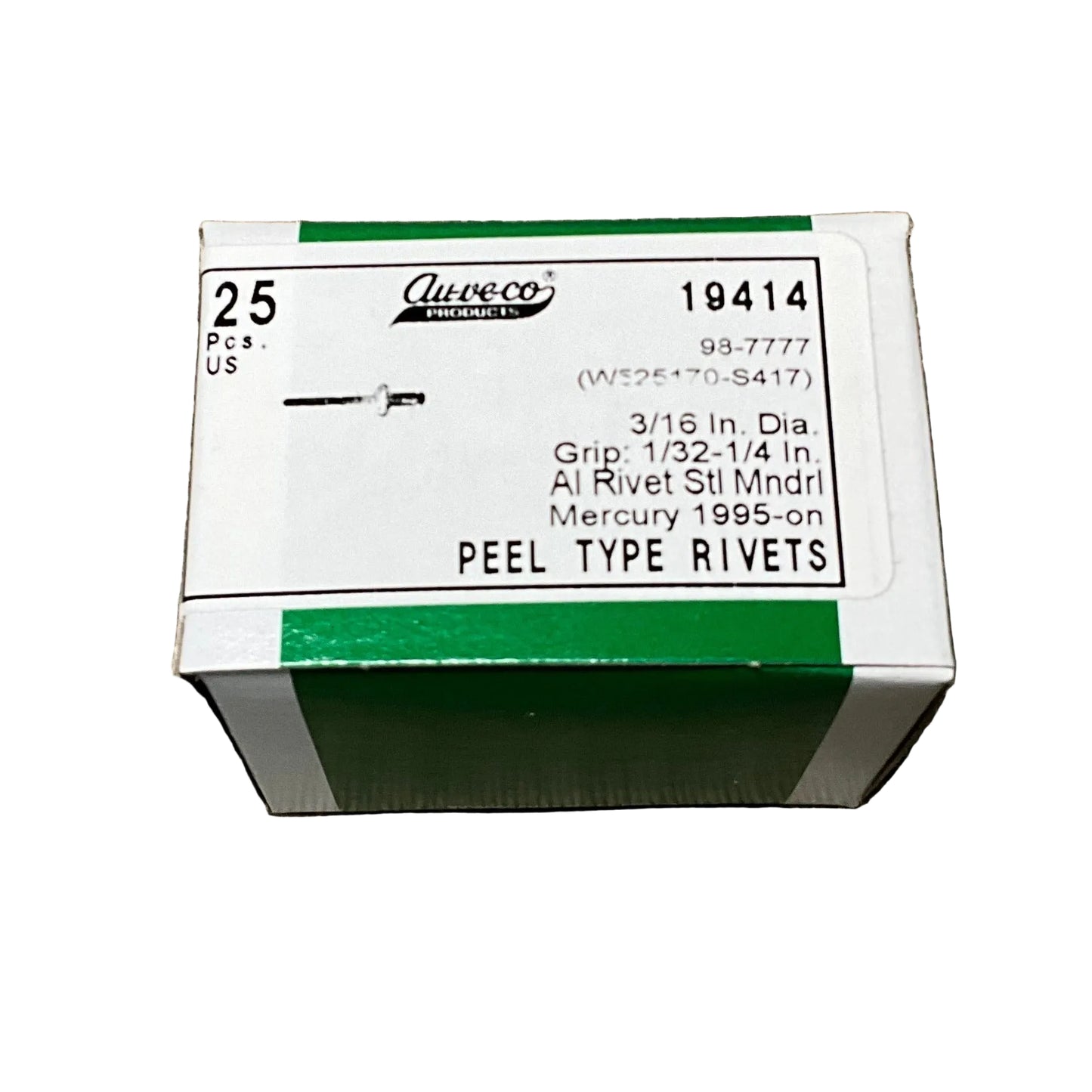 25 Peel Type Rivets Auveco 19414 Mercury Villager : W525170-S417 From 1995 On