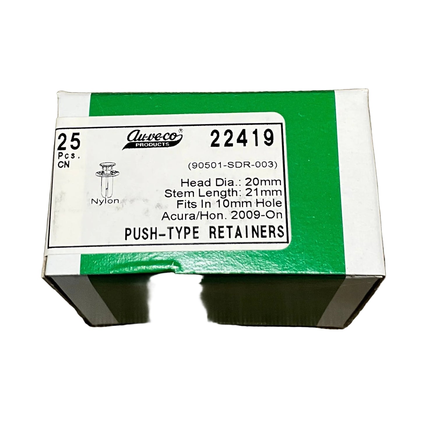 25 Push Type Retainer Acura/Honda: 90501-SDR-003 Rockers~Mud Flap Auveco 22419