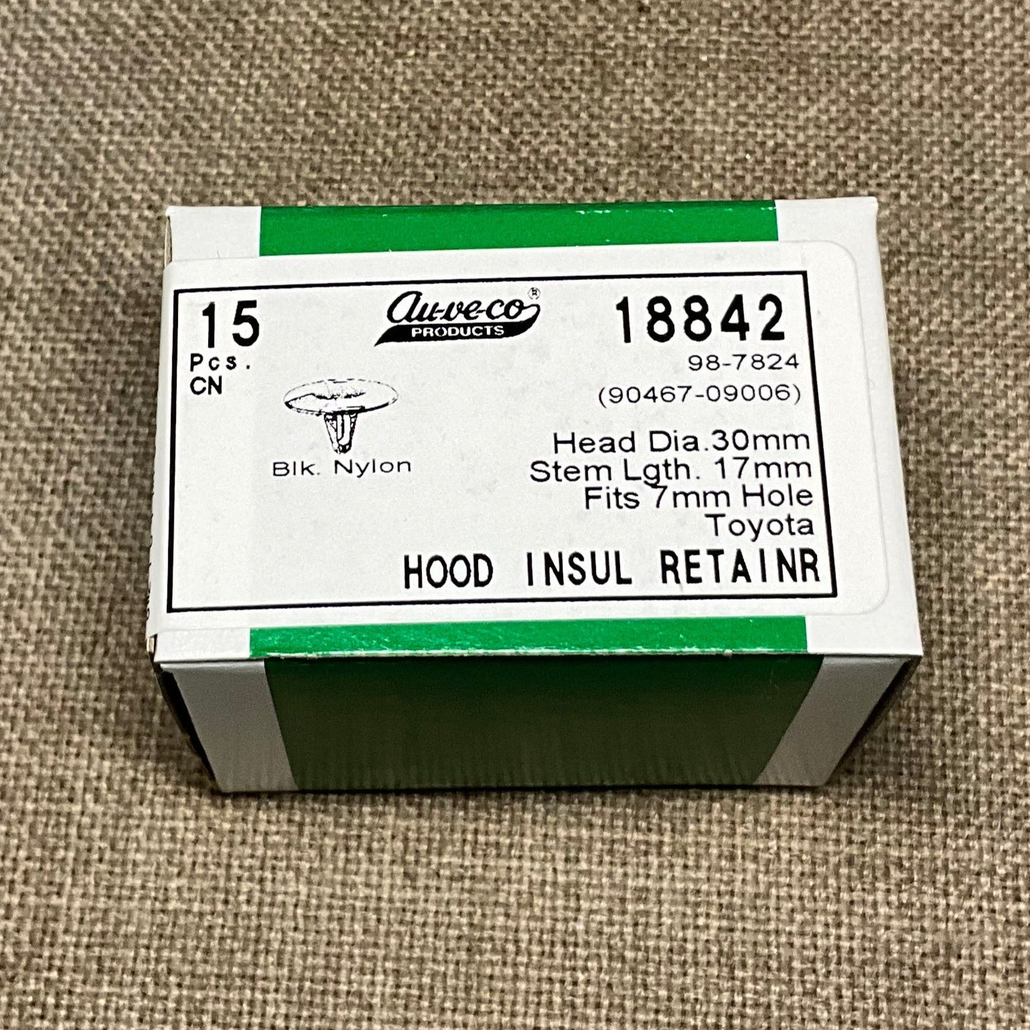 15 Hood Insulation Retainers Auveco 18842 Toyota : 90467-09006 From 1988 - On