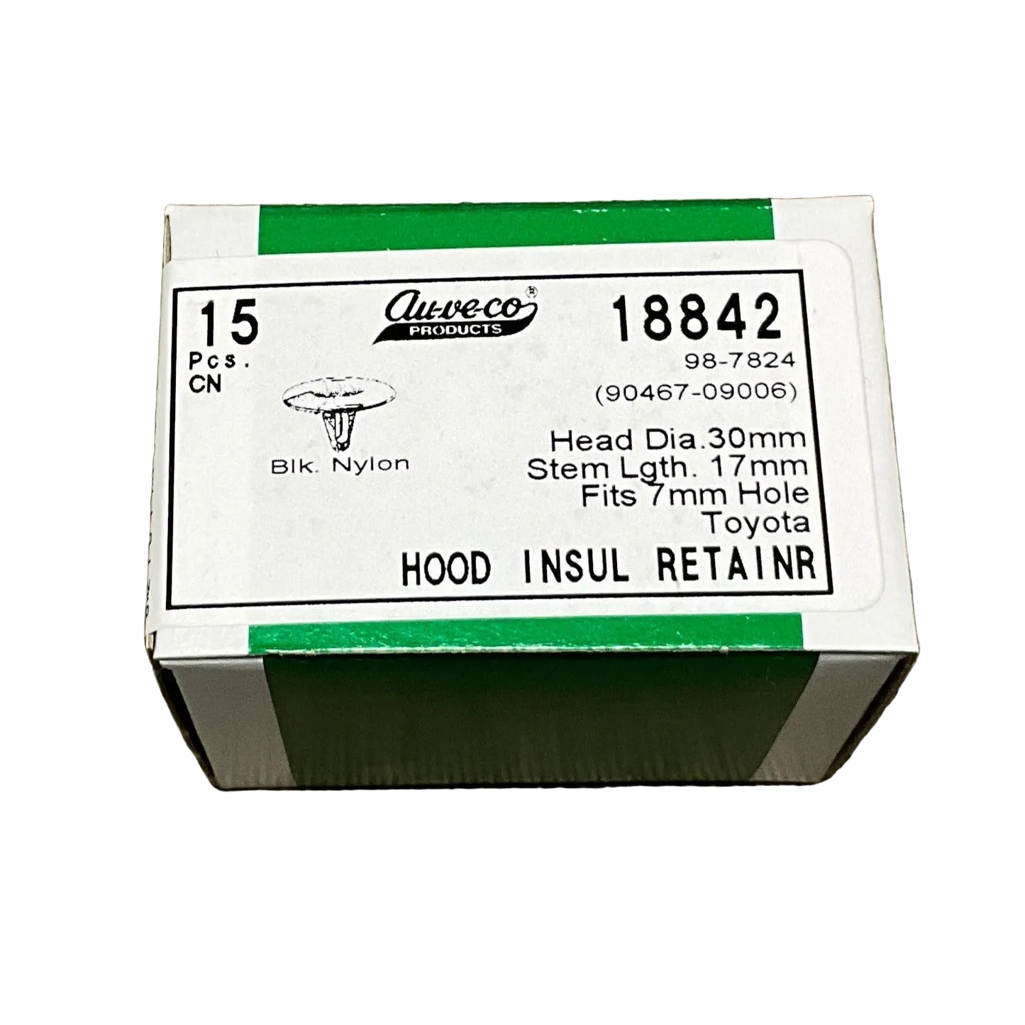 15 Hood Insulation Retainers Auveco 18842 Toyota : 90467-09006 From 1988 - On