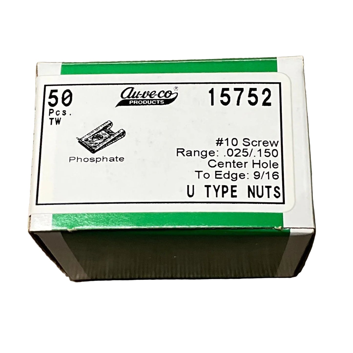 Auveco 15752 U-Nut for #10 Screw, 9/16" from Hole Center to Edge (Qty:50)