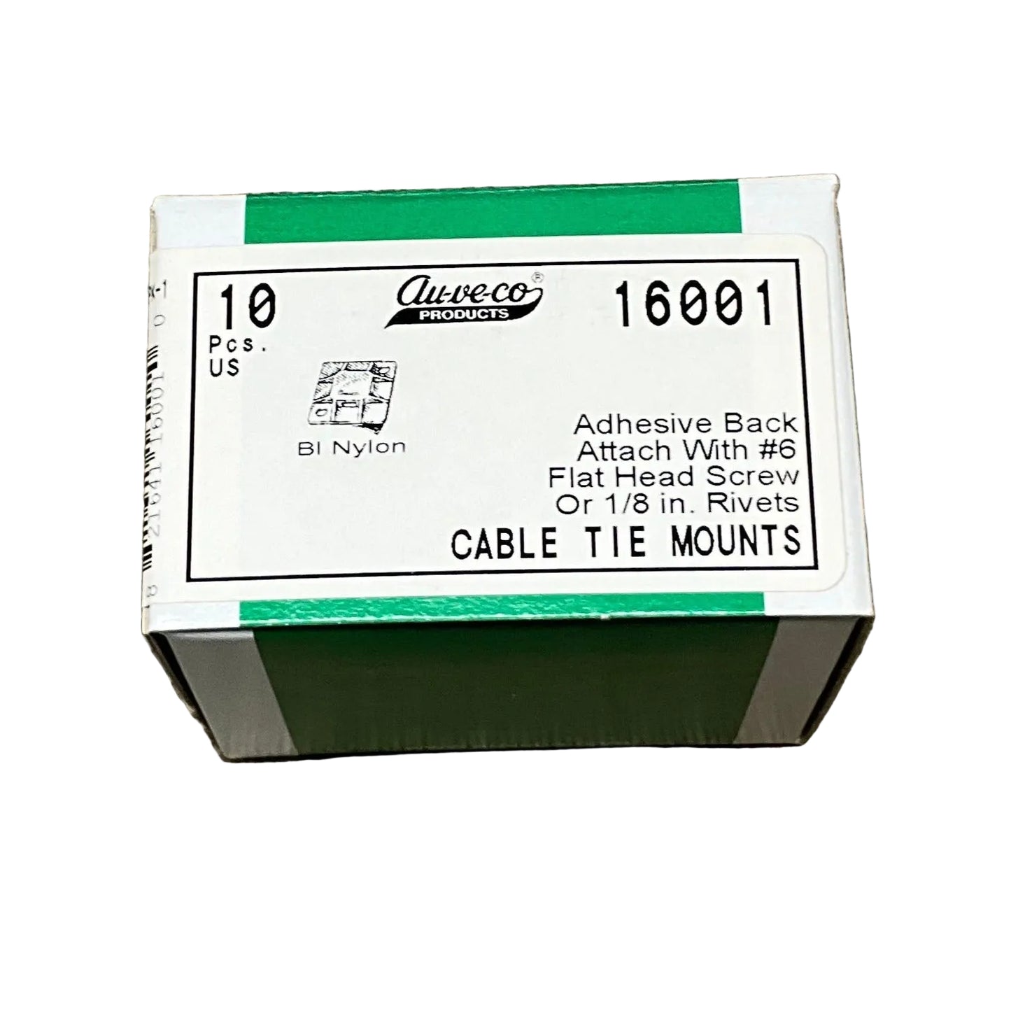 Auveco 16001 Cable Tie Mount With Adhesive Back 4-Way 10 pcs.