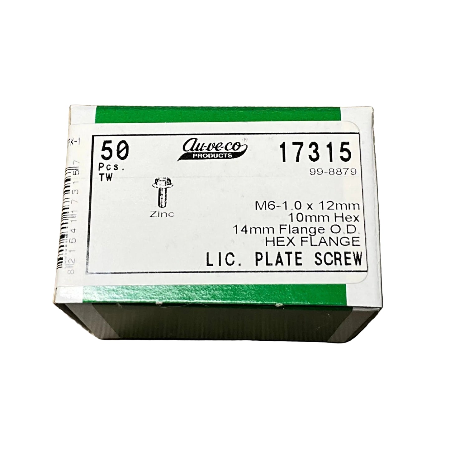 Auveco 17315 Hex Flange License Plate Screw M6-1.0 x 12mm 50 pcs.