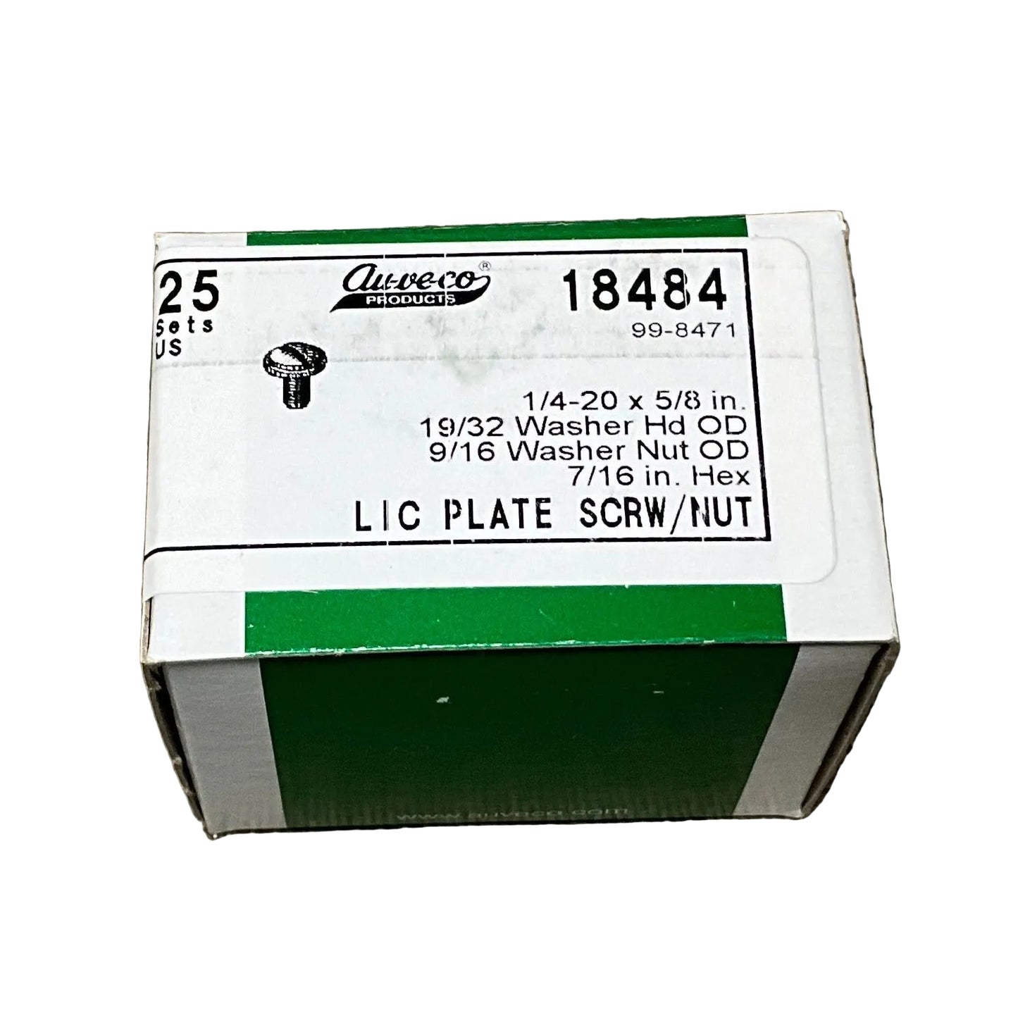 Auveco 18484 Black Nylon Lic. Plate Screw & Nut 1/4-20 X 5/8 • 25 Pcs.