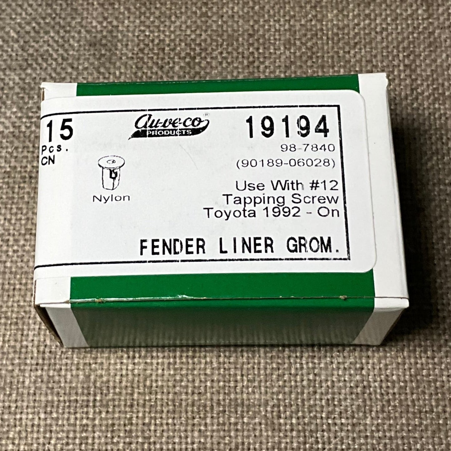 AUVECO 19194 Toyota 1992-ON FENDER LINER GROM. 15PCS Use with #12 Tapping Screw