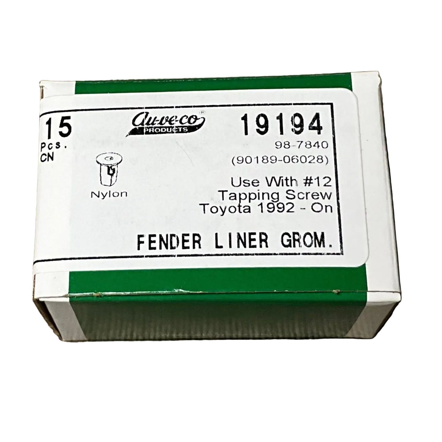 AUVECO 19194 Toyota 1992-ON FENDER LINER GROM. 15PCS Use with #12 Tapping Screw