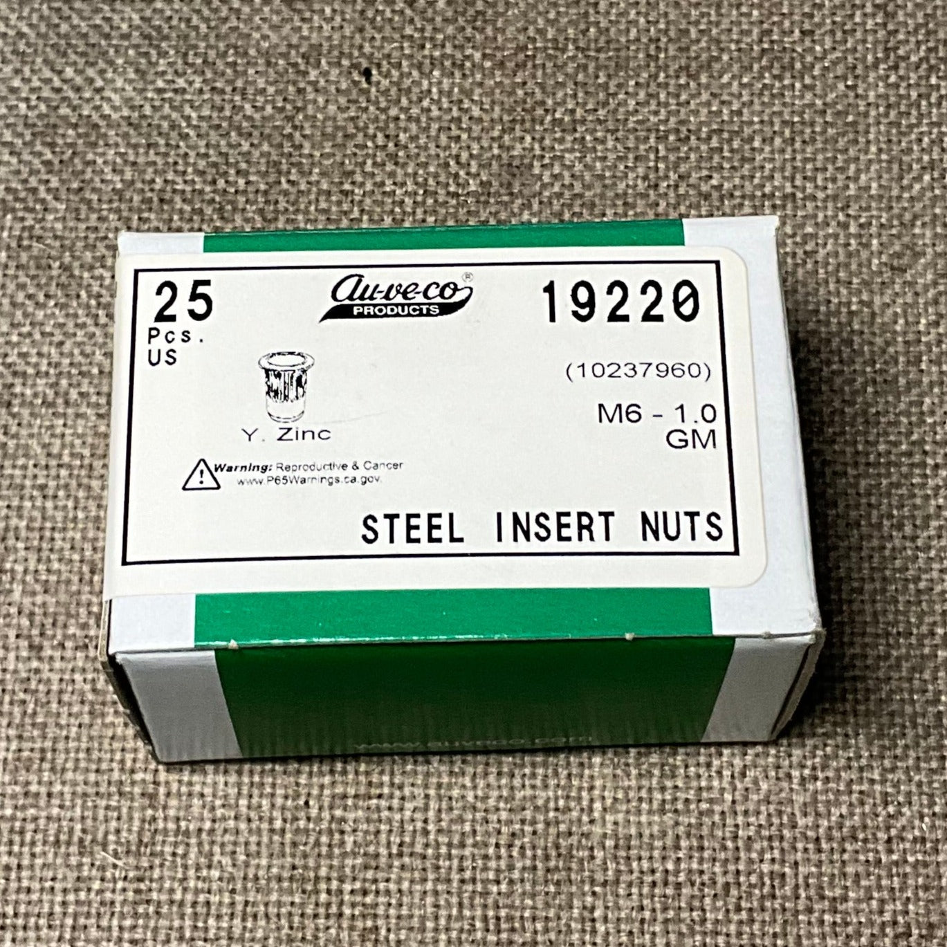 AUVECO 19220 GMM Insert Nut M610 7mm42mm Grip Zinc Yellow 25 Pcs.