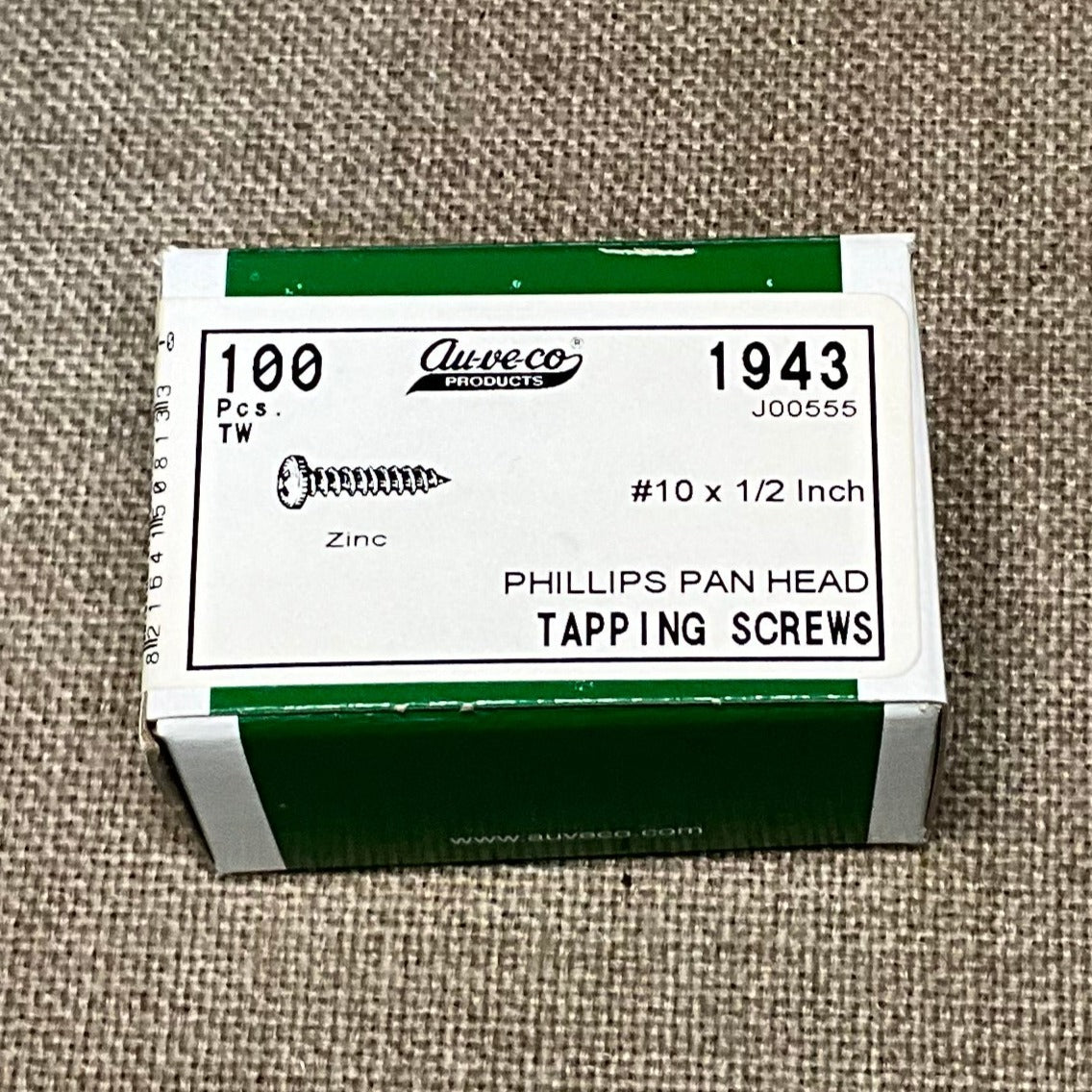 Auveco 1943 Phillips Pan Head Tapping Screws #10 X 1/2", Qty - 100