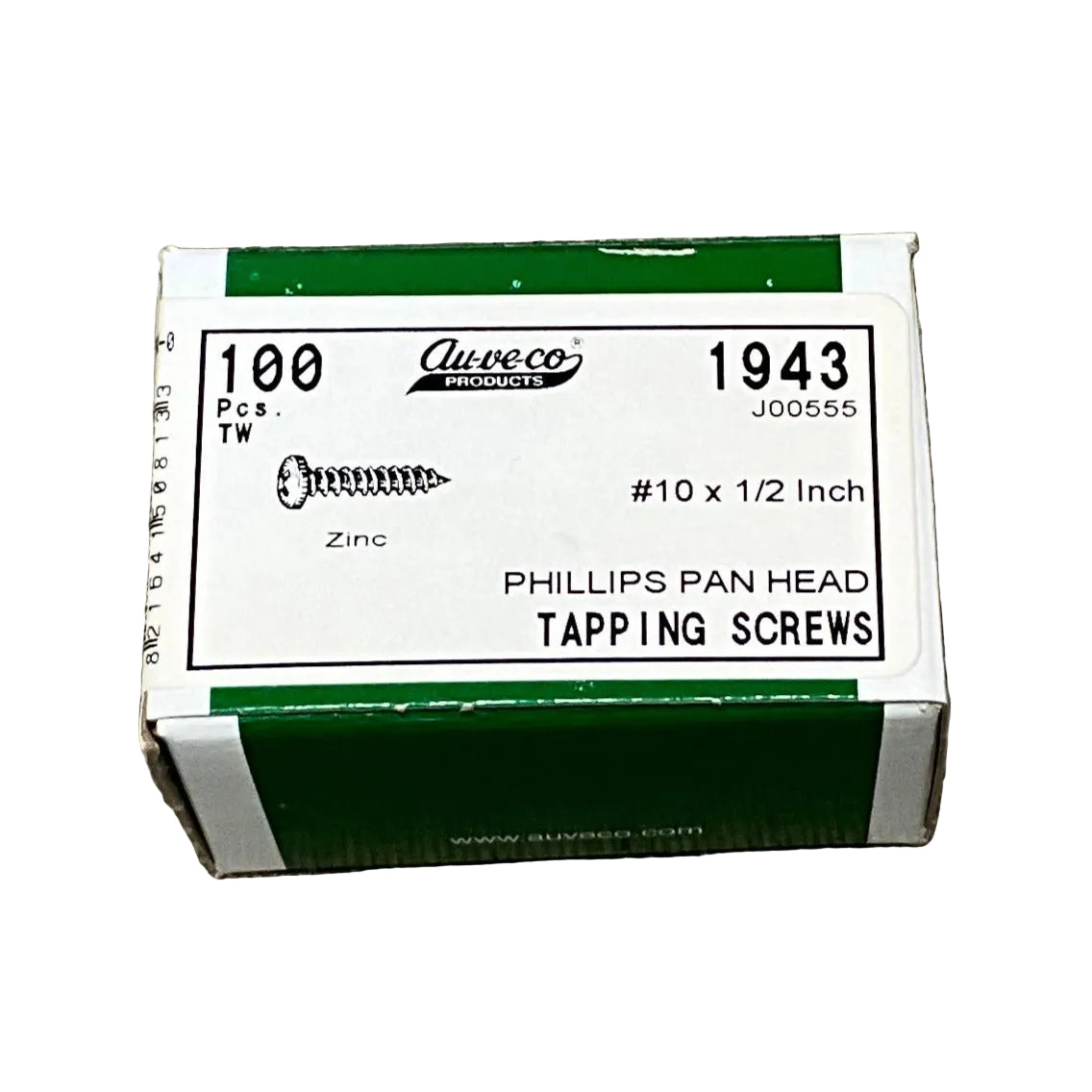 Auveco 1943 Phillips Pan Head Tapping Screws #10 X 1/2", Qty - 100