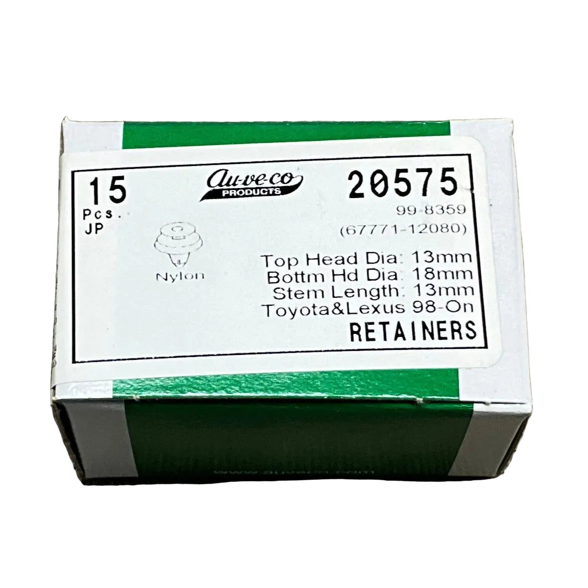 Auveco 20575 Retainers Toyotta Lexxus 98-On Bottom head dia: 18mm Yellow Nylon