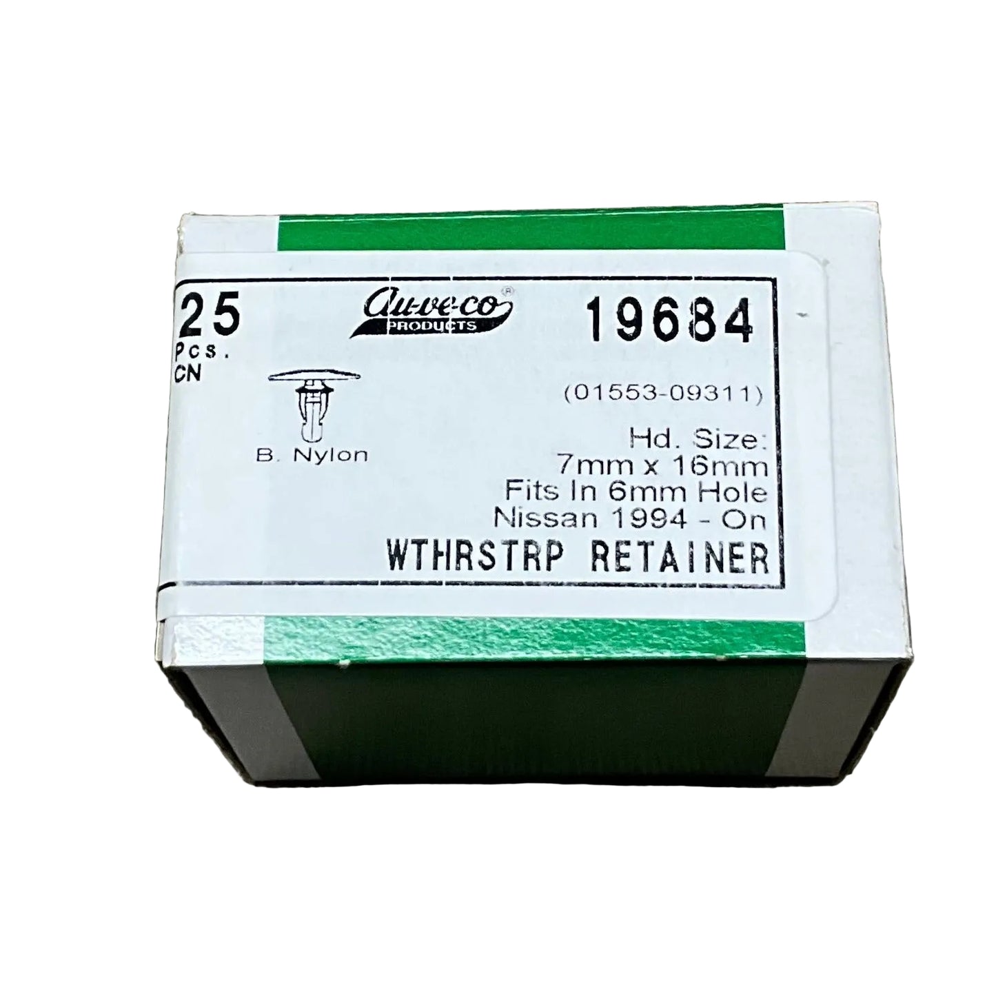 Auveco 19684 Weatherstrip Retainer for Nisson 01553-09311 Qty: 25