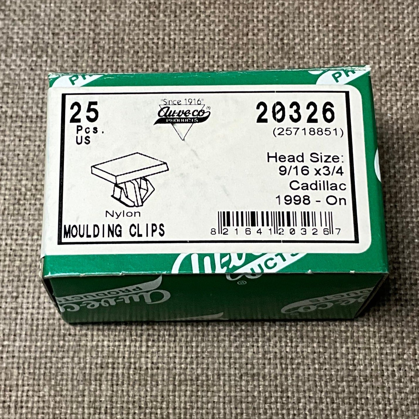 Auveco 20326 Moulding Clip, Yellow Nylon, Cadilacc 1998-On Qty: 25