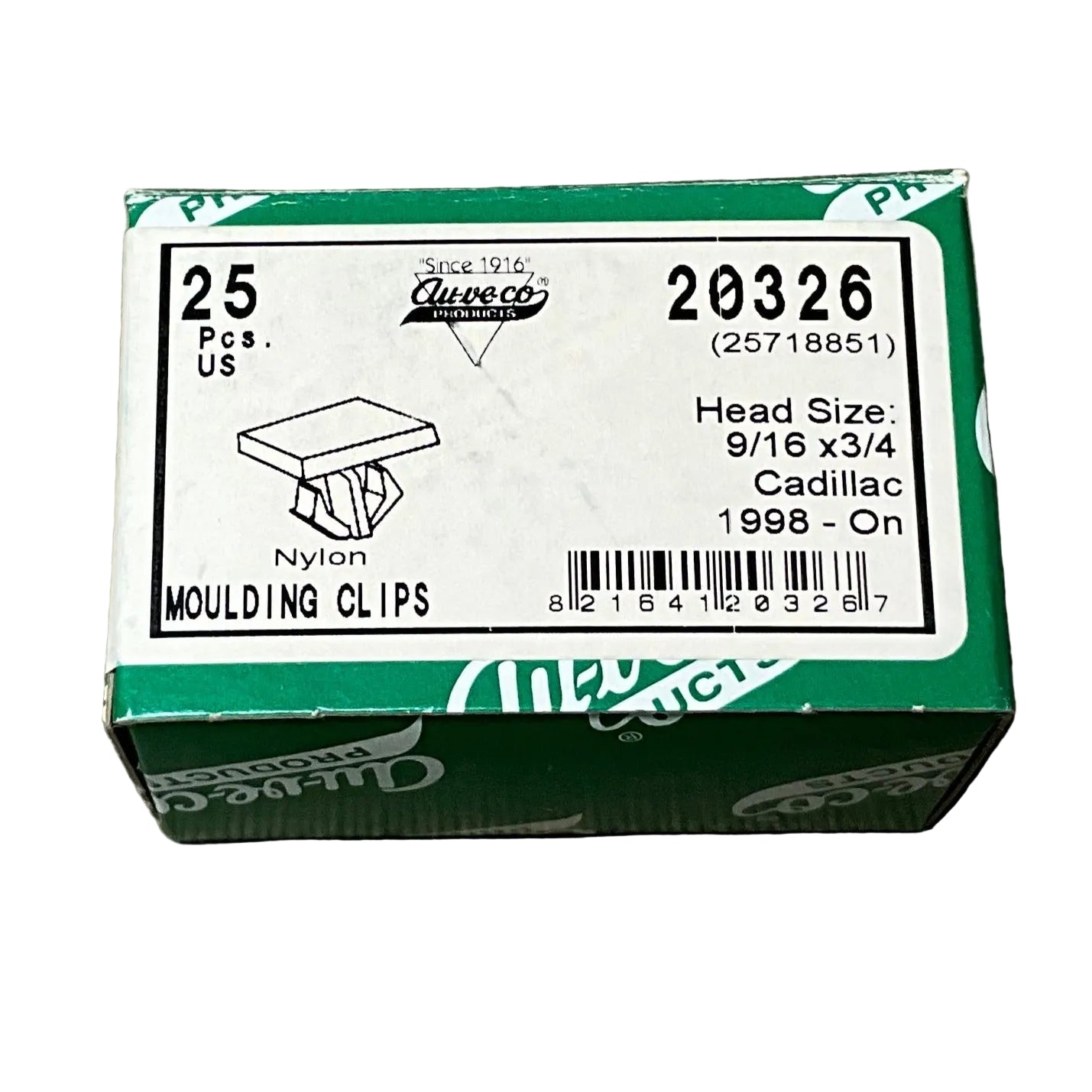 Auveco 20326 Moulding Clip, Yellow Nylon, Cadilacc 1998-On Qty: 25