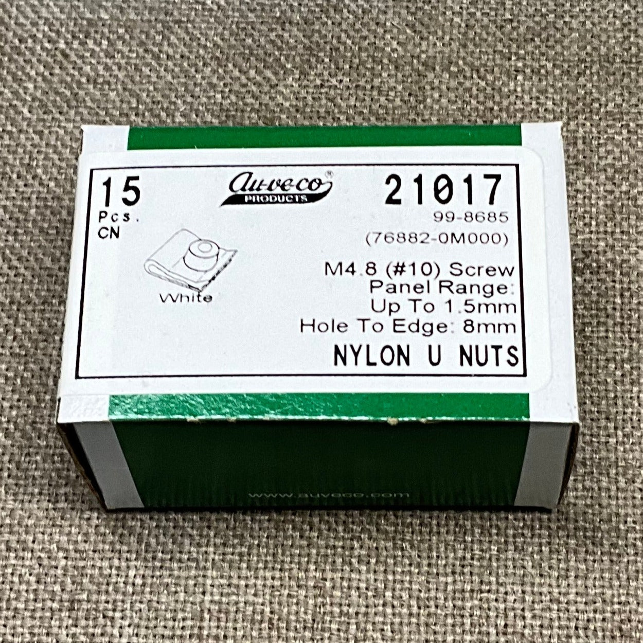 Auveco 21017 U-Nut, White Nylon, for Nisson & Infaniti 76882-0M000 (Qty: 15)