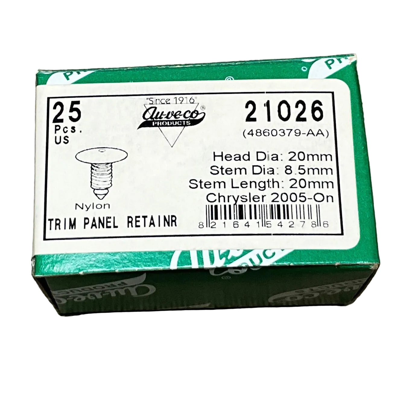 Auveco 21026 Trim Panel Retainer, Black Nylon, for Chrystler 4860379AA (Qty: 25)