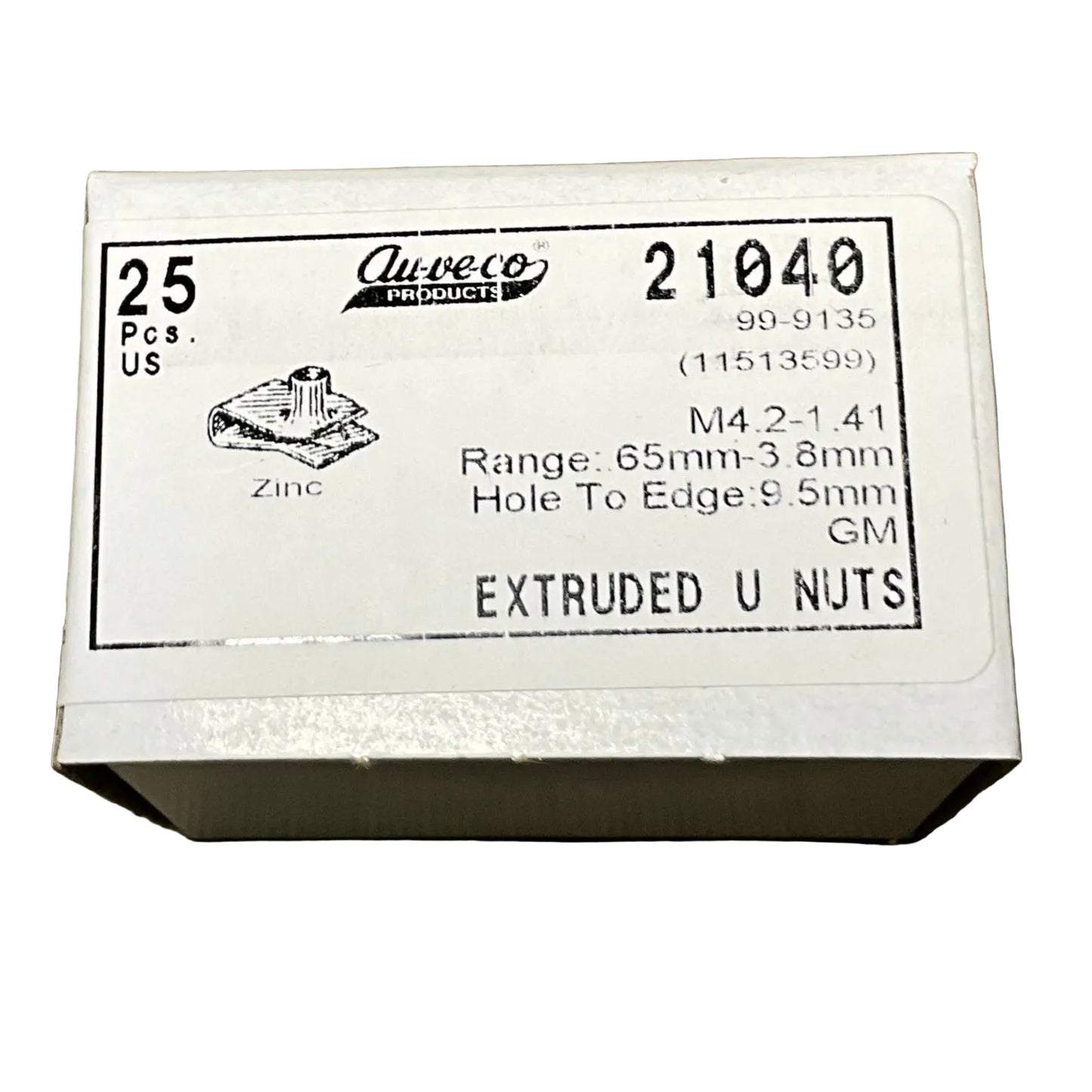 Auveco 21040, GM & Ford, Extruded U Nuts, M4.2-1.41, Range .65 mm-3.8 mm USA