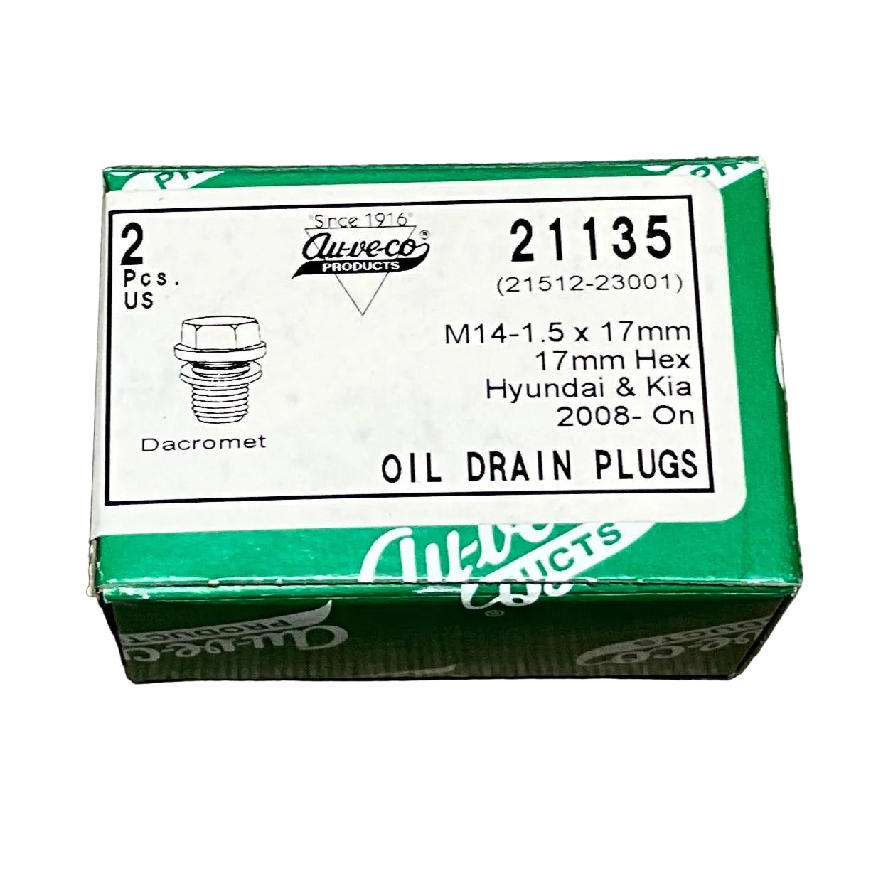 Auveco 21135 Oil Drain Plug With Gasket for Kiaa & Hyunddai 21512-23001 Qty: 2