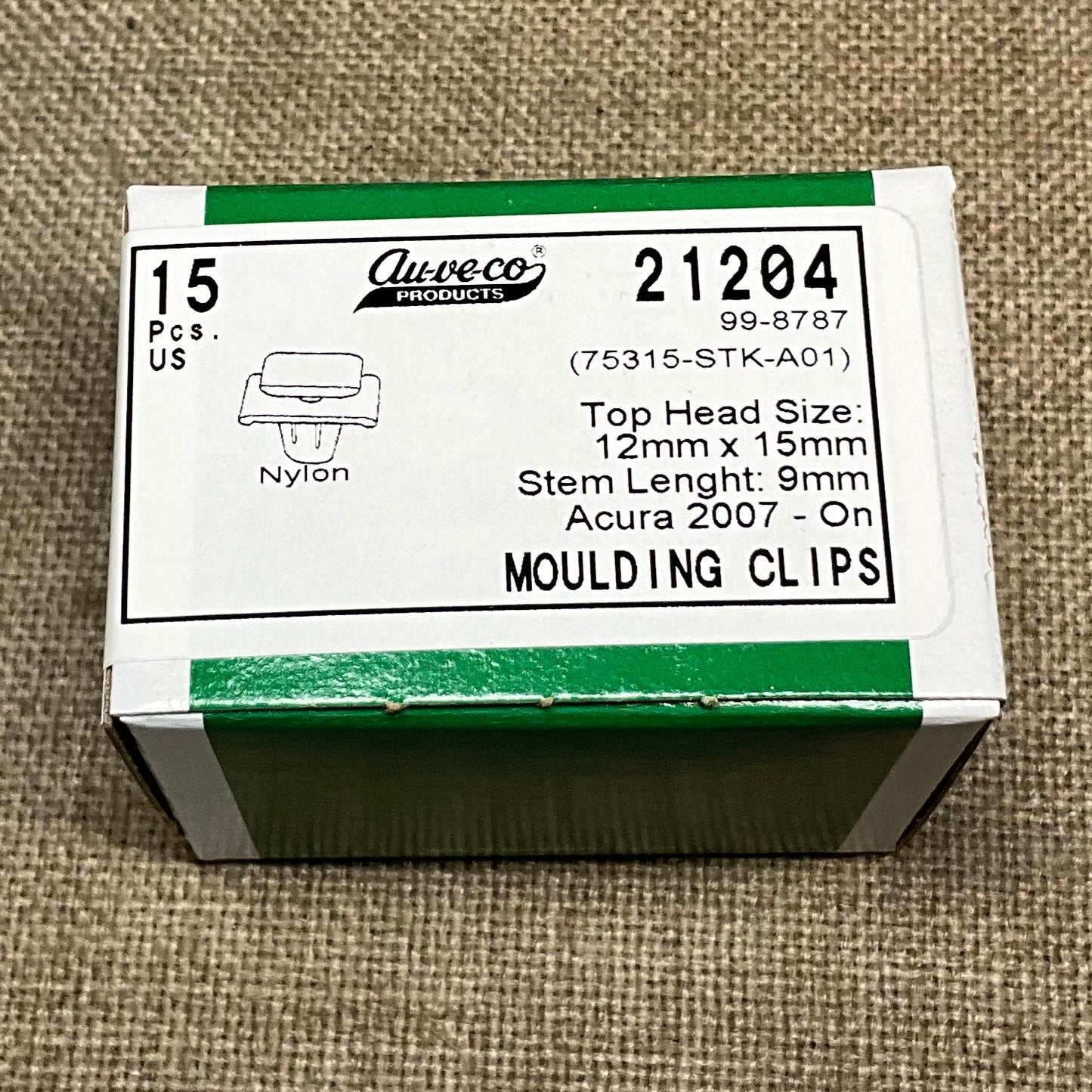 Auveco 21204 Door Moulding Clip, White Nylon, for Accura 75315-STK-A01 Qty: 15