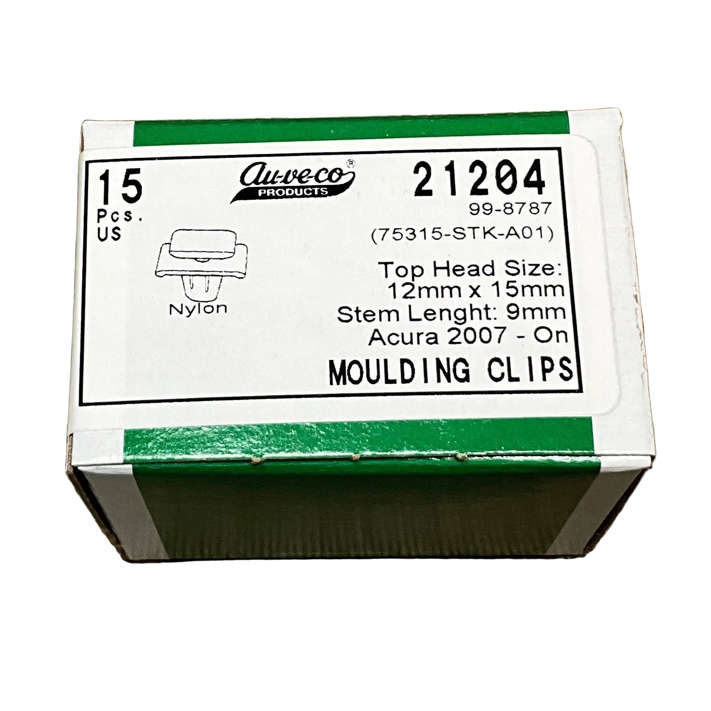 Auveco 21204 Door Moulding Clip, White Nylon, for Accura 75315-STK-A01 Qty: 15