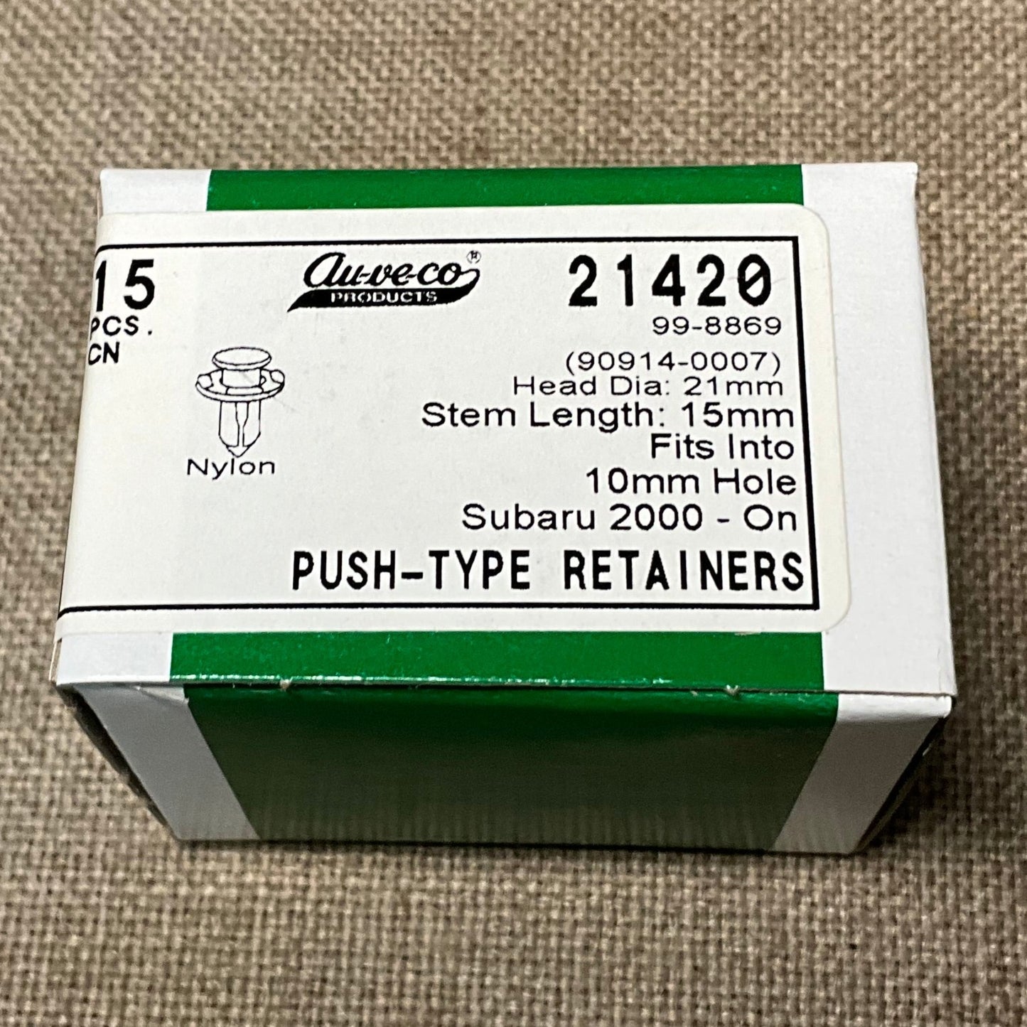 Auveco 21420, Push Pin Retainers, Subaru, Head Dia. 21mm, Stem Length 15 mm