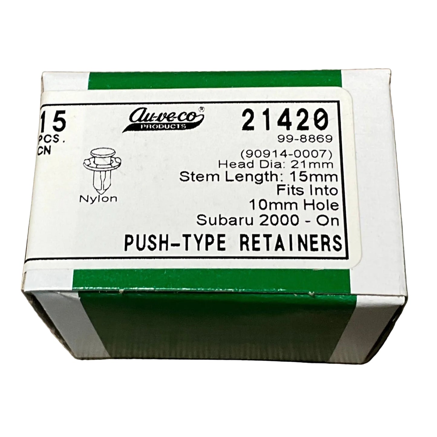 Auveco 21420, Push Pin Retainers, Subaru, Head Dia. 21mm, Stem Length 15 mm