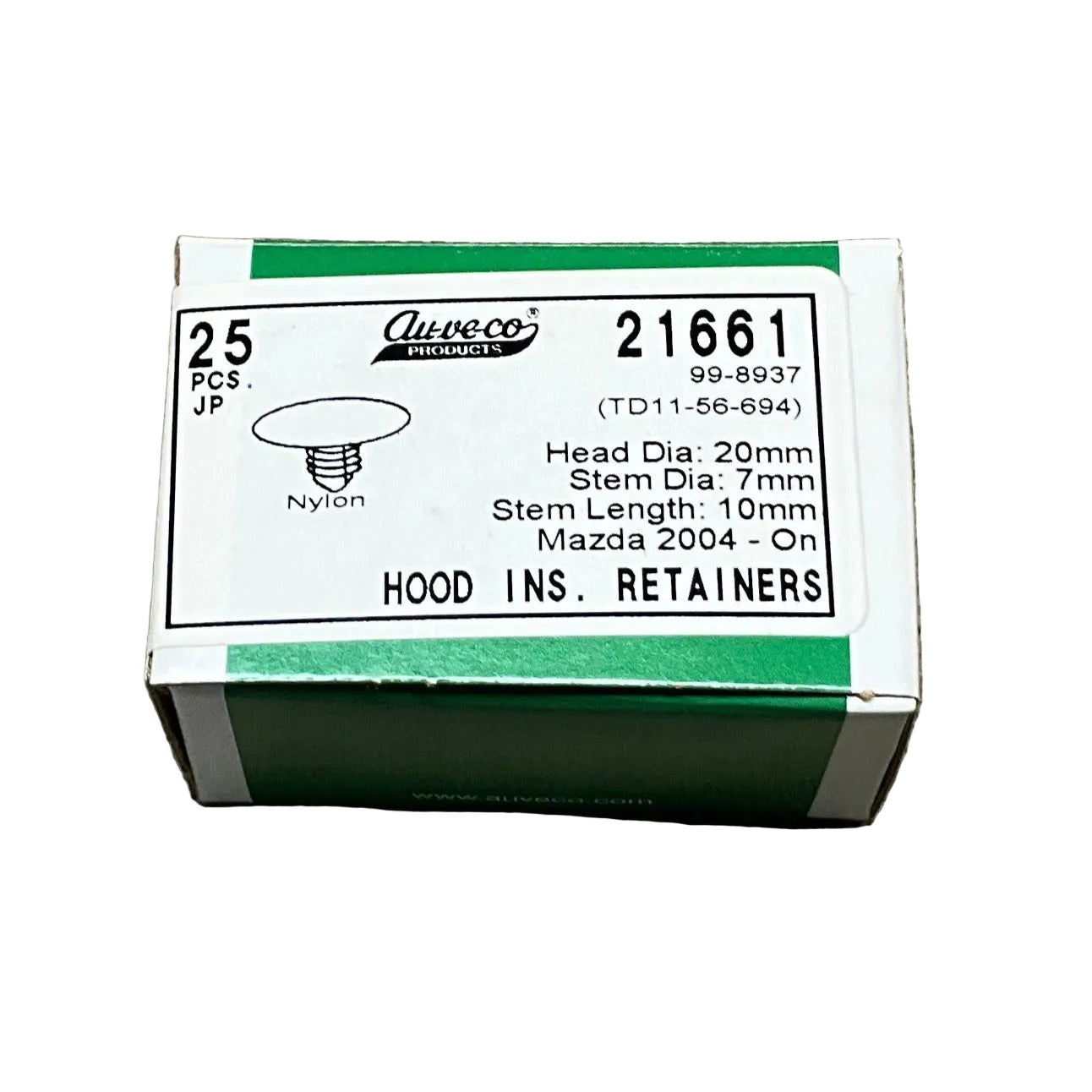 Auveco 21661 Hood Ins. Retainers Mazda 2004-On 25 PCs.