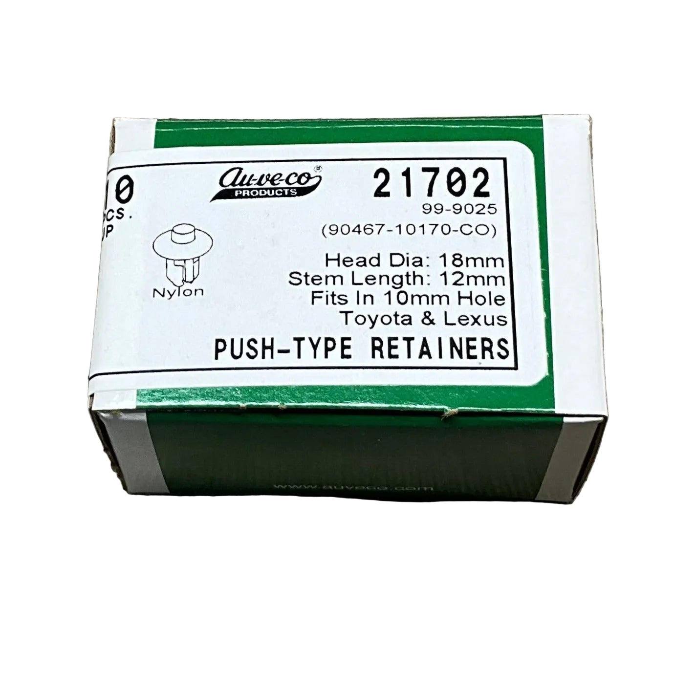 Auveco 21702 Push-Type Retainers Toyota 90467-10170-C0, 10 Pcs.