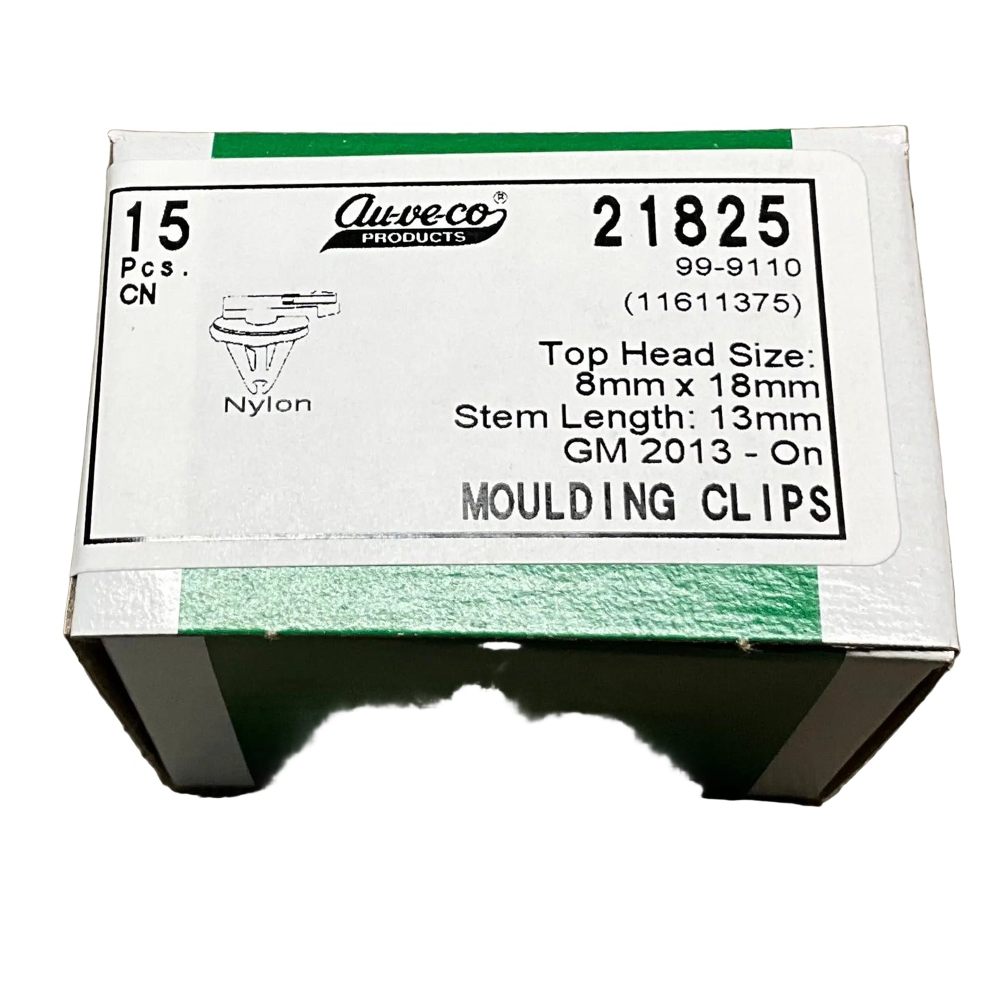 Auveco 21825 Moulding Clip With Sealer, 8x18 Top Head, for GM 11611375 (Qty: 15)
