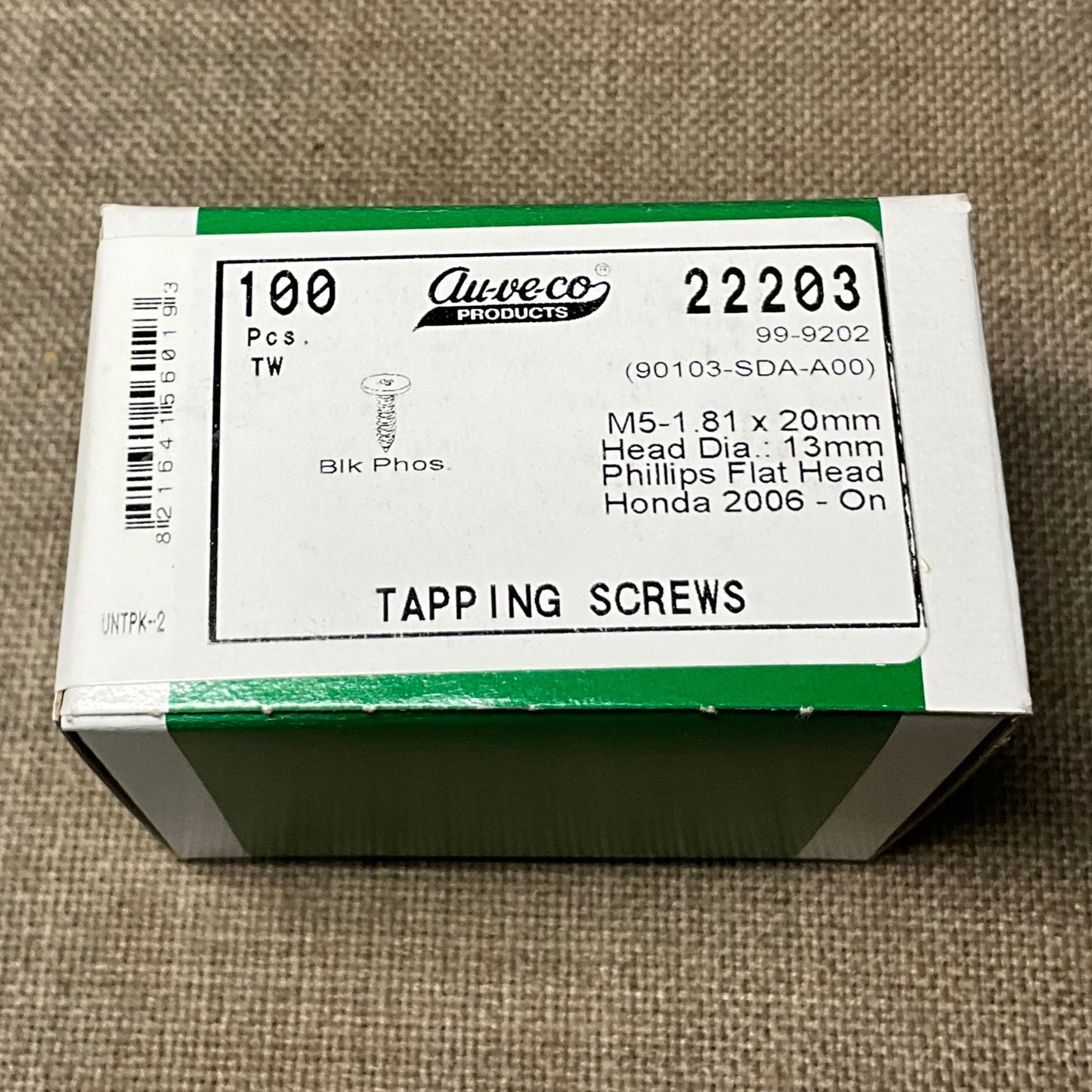 Auveco 22203 Phillips Flat Head Tapping Screw Fits Honda 2006-On Box of 100