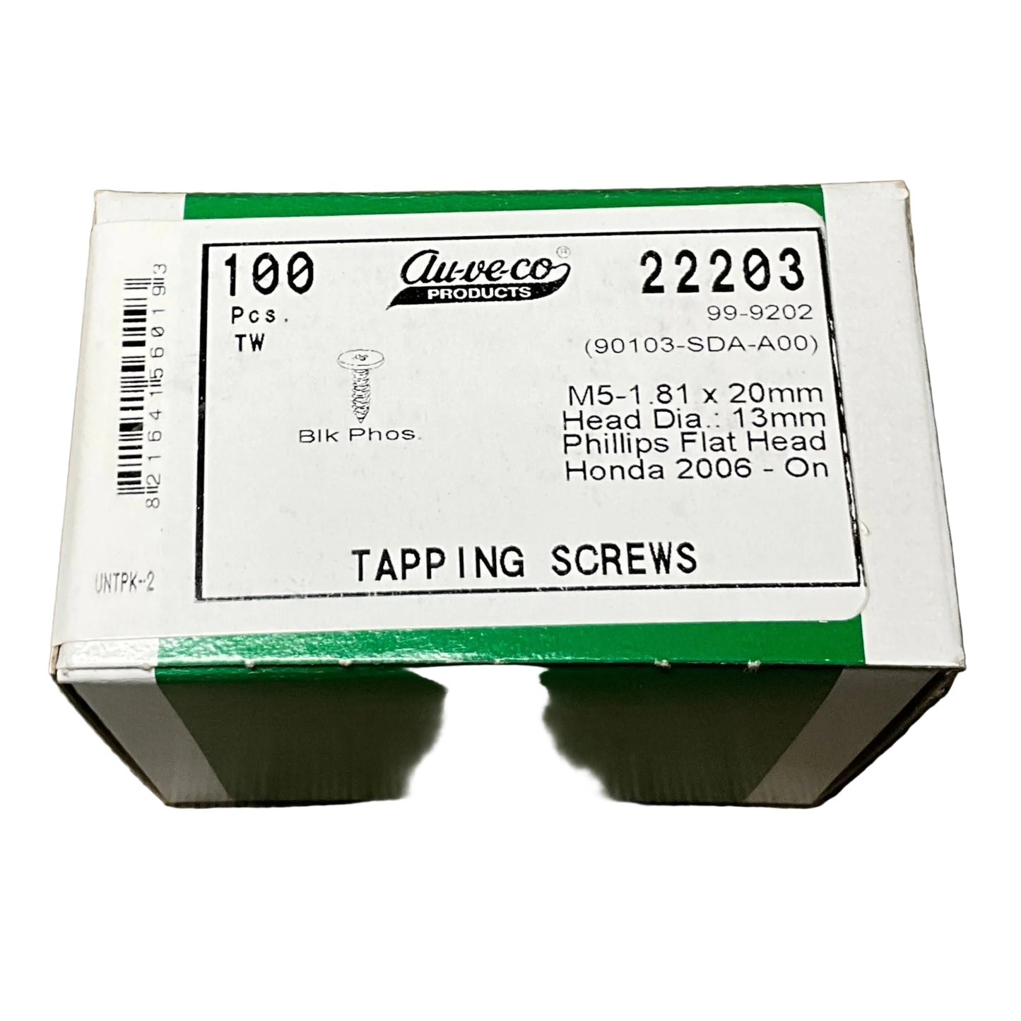 Auveco 22203 Phillips Flat Head Tapping Screw Fits Honda 2006-On Box of 100