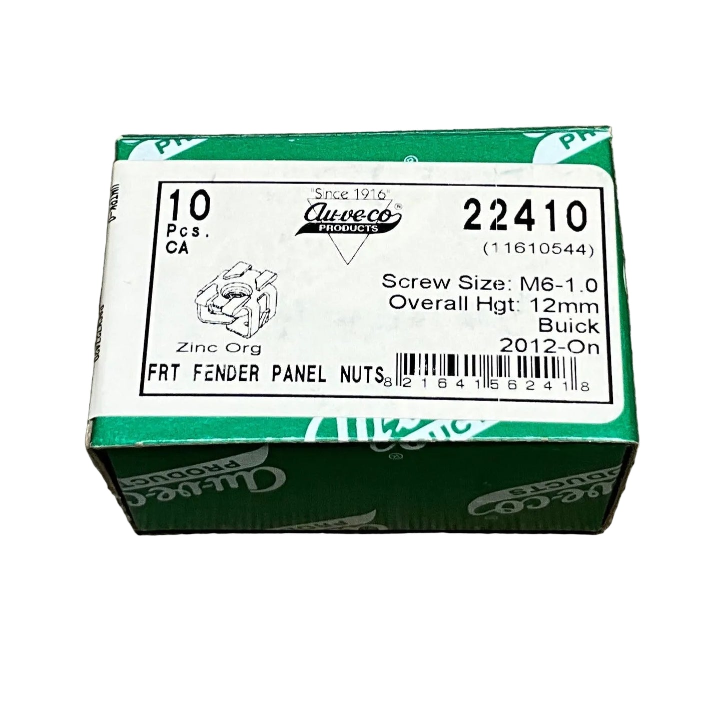 AUVECO 22410 Gm Front Fender Panel Nuts Zinc Organic M610 10 Pcs.