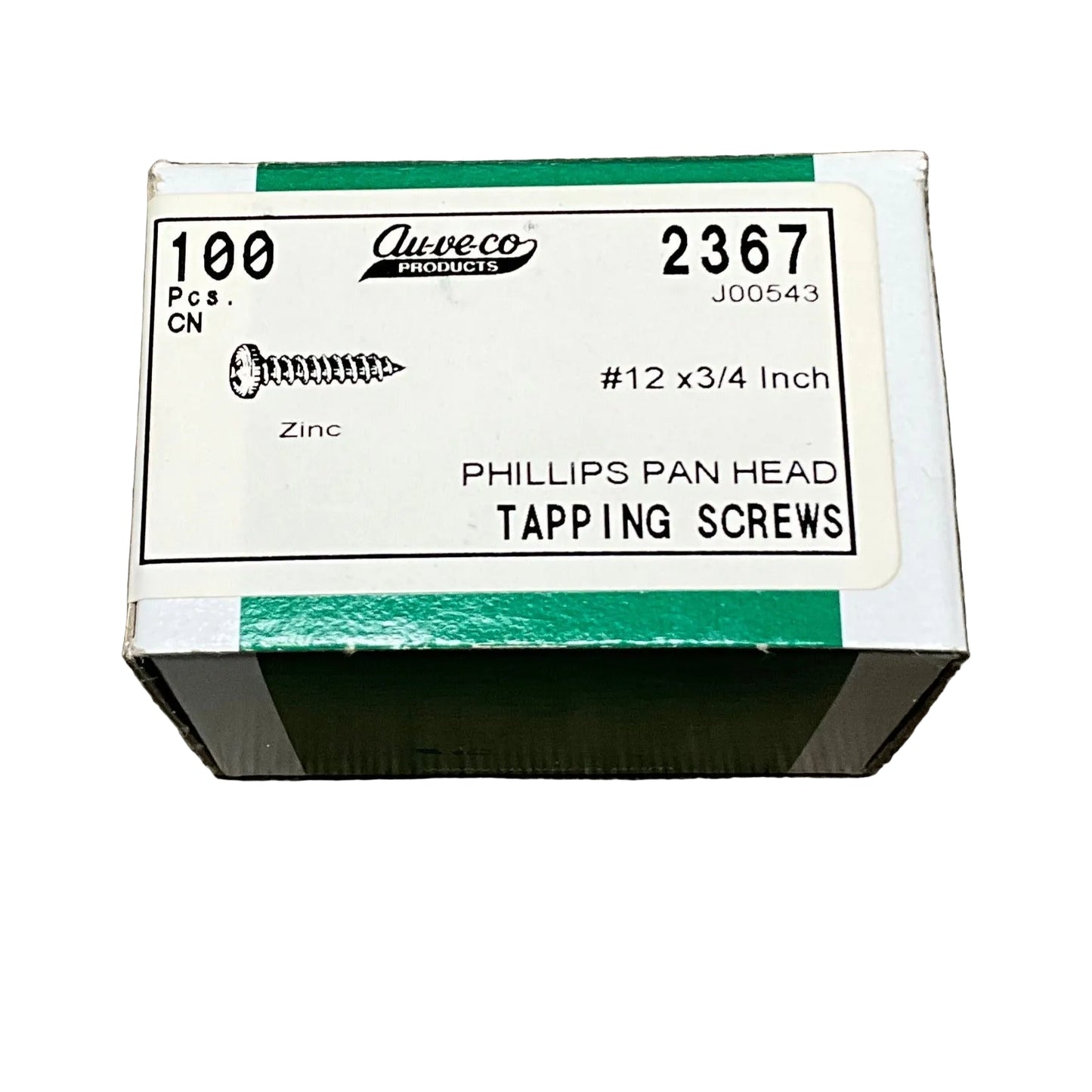 AUVECO 2367 12 X 3/4 Phillips Pan Head Screws Zinc 100 Pcs.