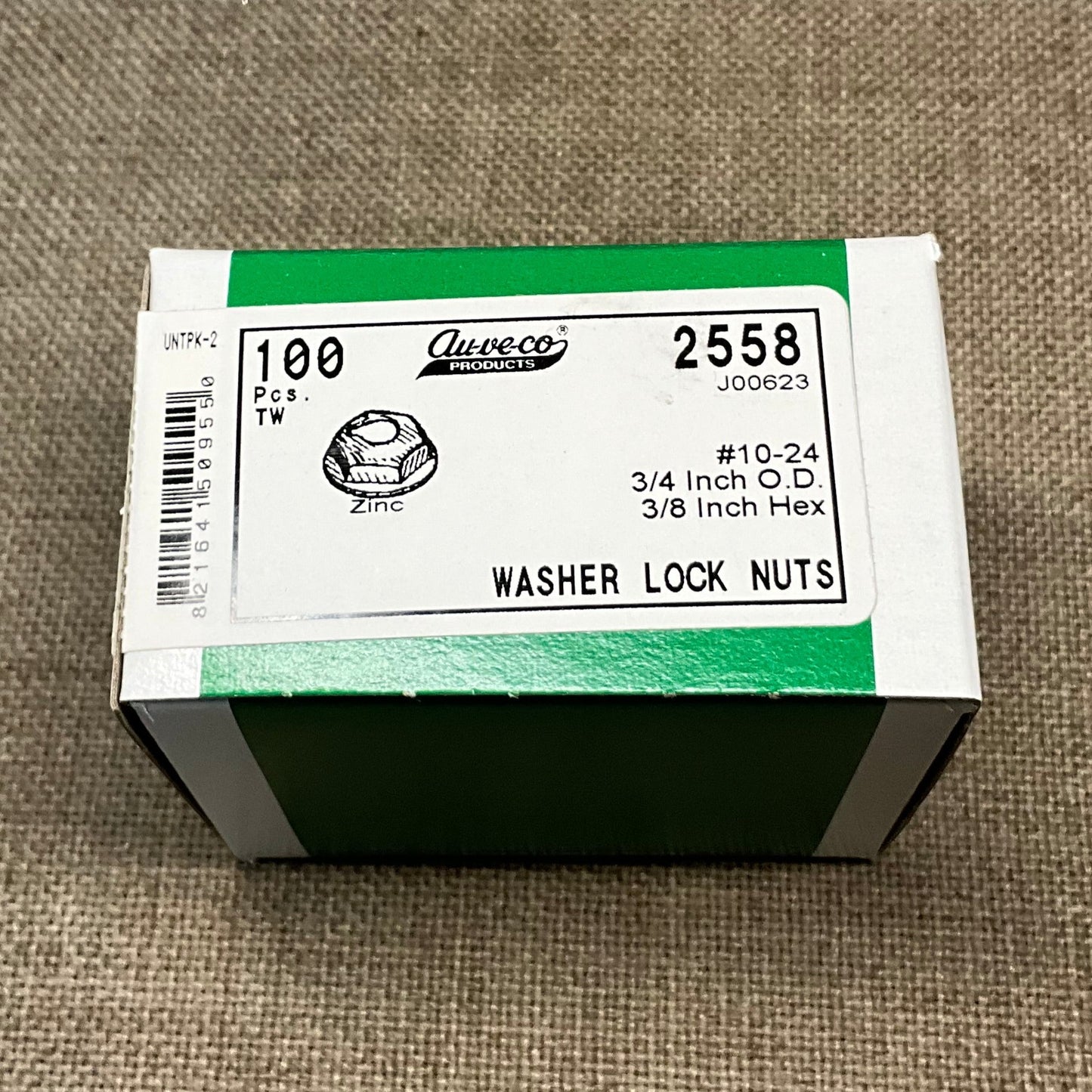 Auveco 2558 Washer Lock Nut #10-24-3/4 O.D. 3/8" hex 100 Pcs.