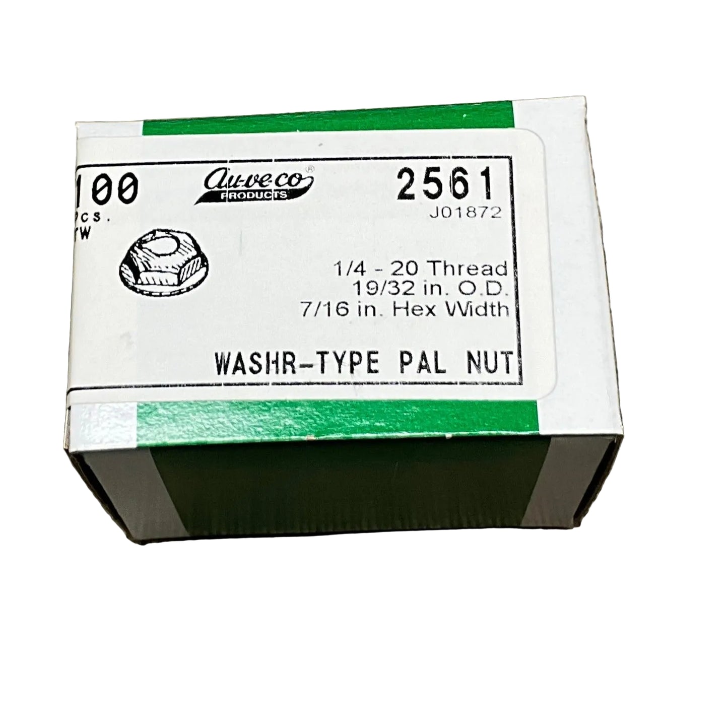 Auveco 2561 Washer Lock Nut 1/4"-20, 19/32" OD, 7/16" Hex (Qty: 100)