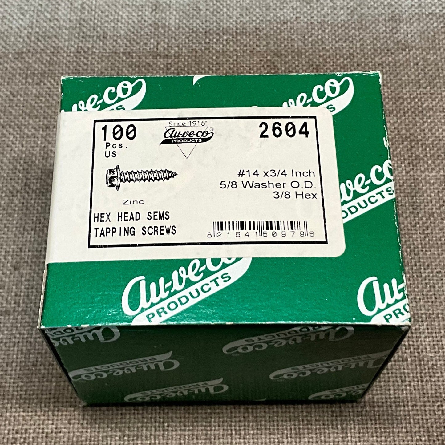 Auveco 2604 #14 X 3/4" Hex Head Sems Tapping Screws Zinc 100 Pcs.