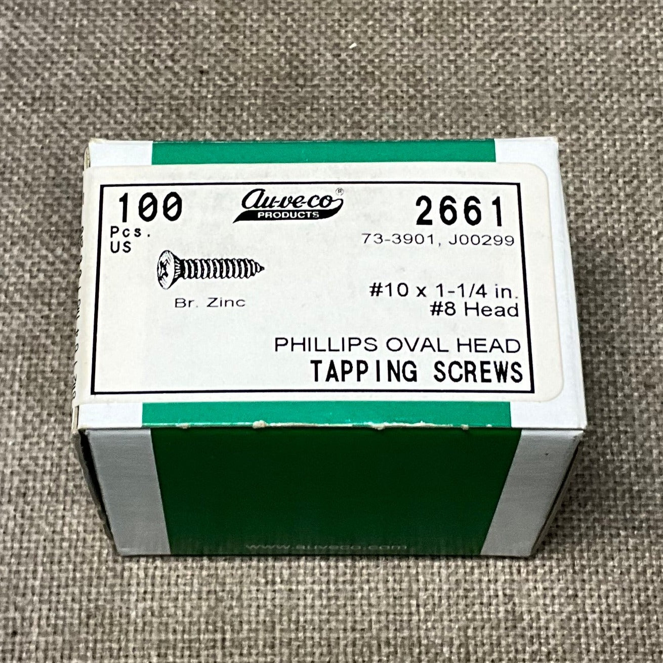 Auveco 2661 Tapping Screw #10 x 1-1/4", #8 Phillips Oval Head, Zinc (Qty: 100)