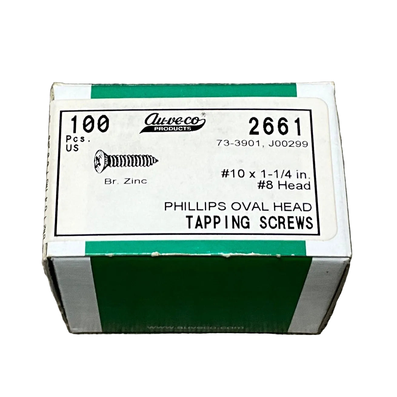 Auveco 2661 Tapping Screw #10 x 1-1/4", #8 Phillips Oval Head, Zinc (Qty: 100)