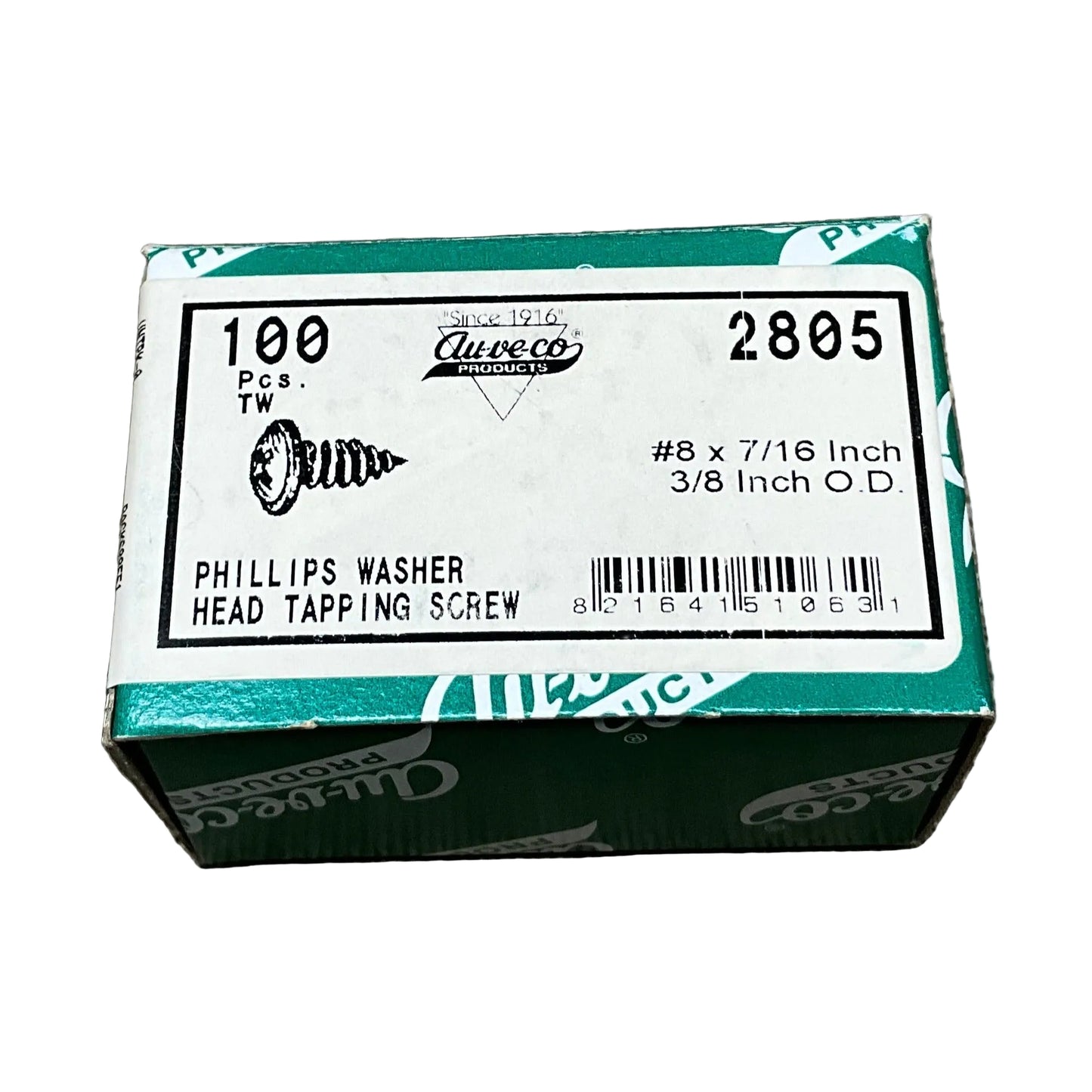 Auveco 2805 #8 X 7/16 Phillips Washer Head Tap Screw • Package Quantity - 100