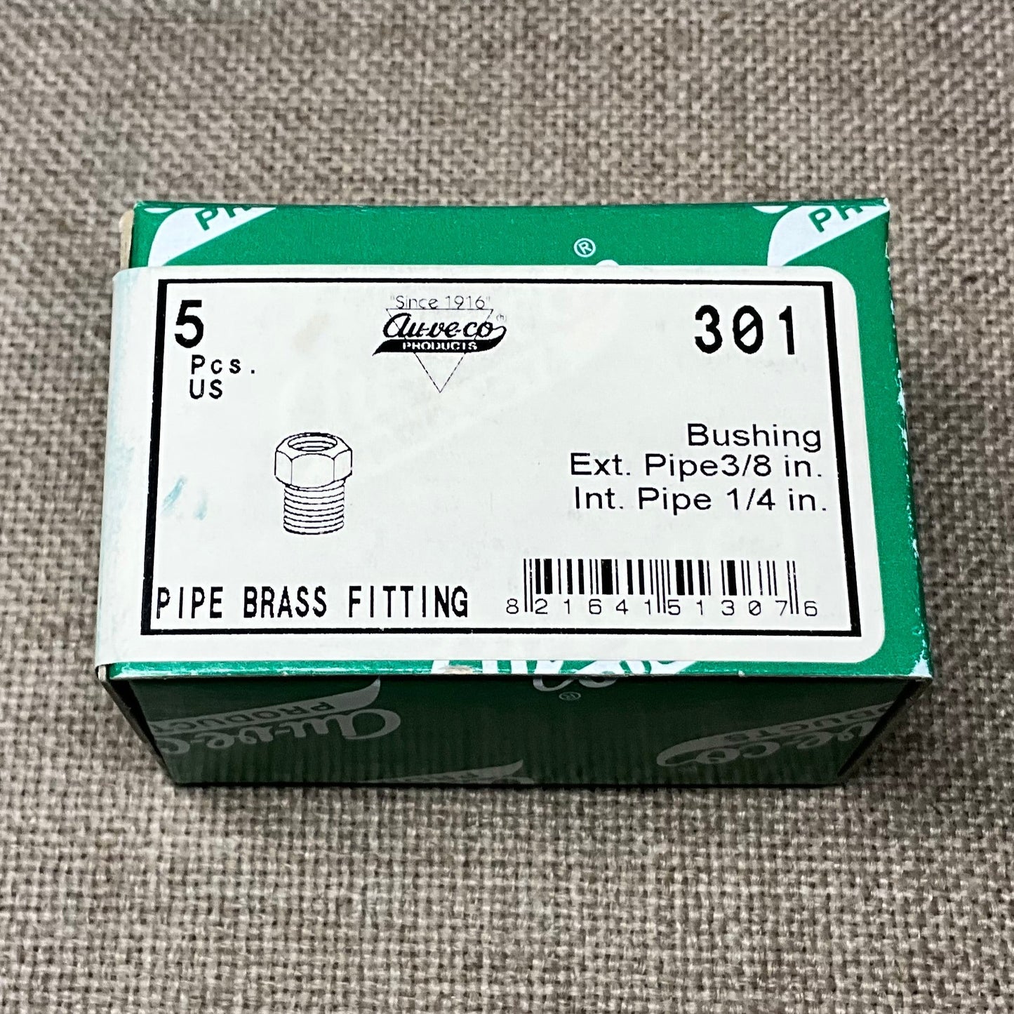 Auveco 301 Brass Bushing 3/8 Ext. Thread 1/4 Int. Thread 5 pcs