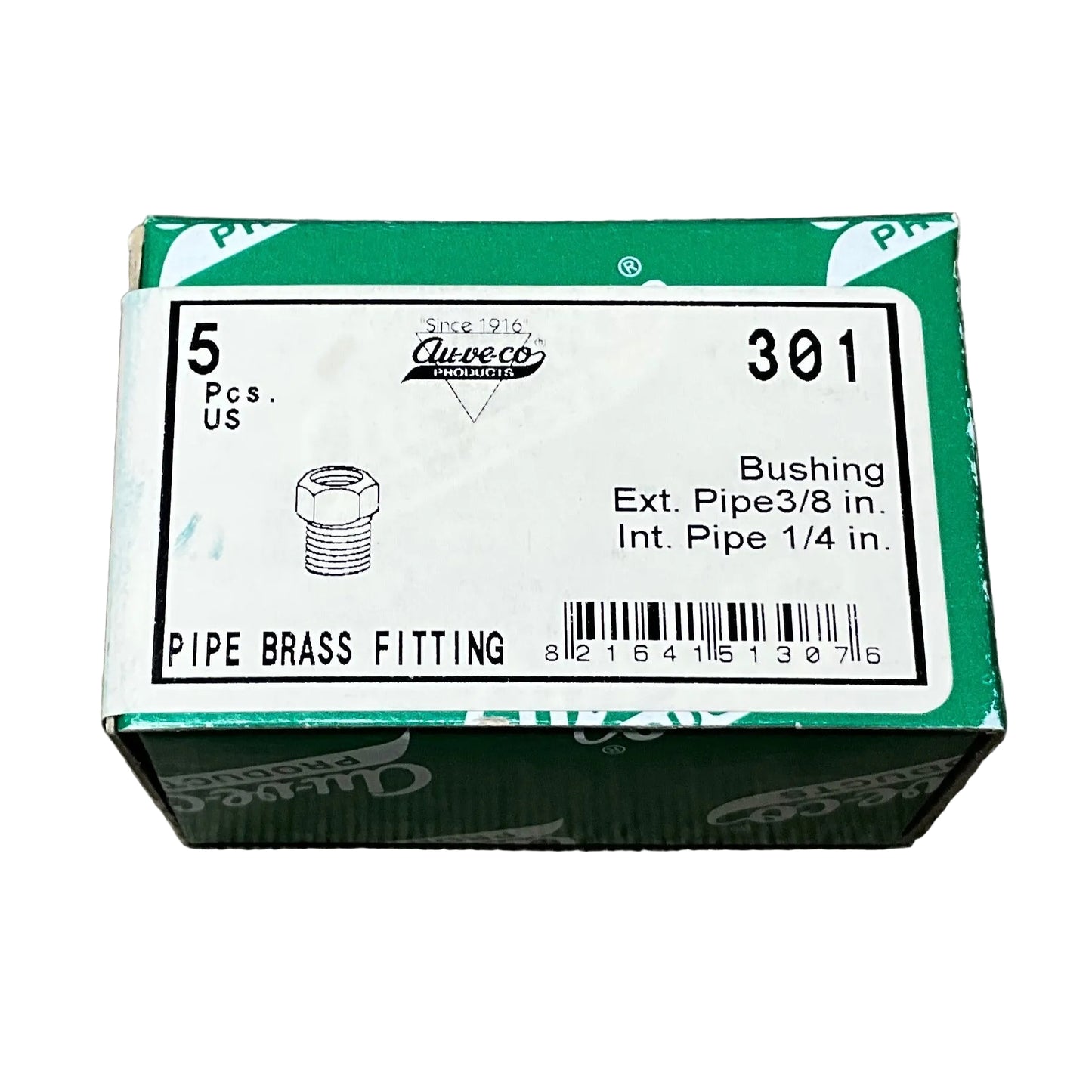 Auveco 301 Brass Bushing 3/8 Ext. Thread 1/4 Int. Thread 5 pcs