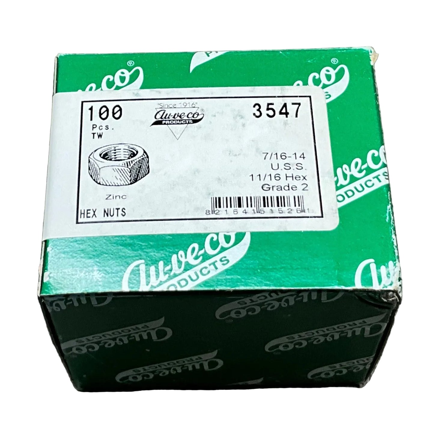 Auveco 3547 7/16"-14 Finish Hex Nut, Zinc (Qty: 100)