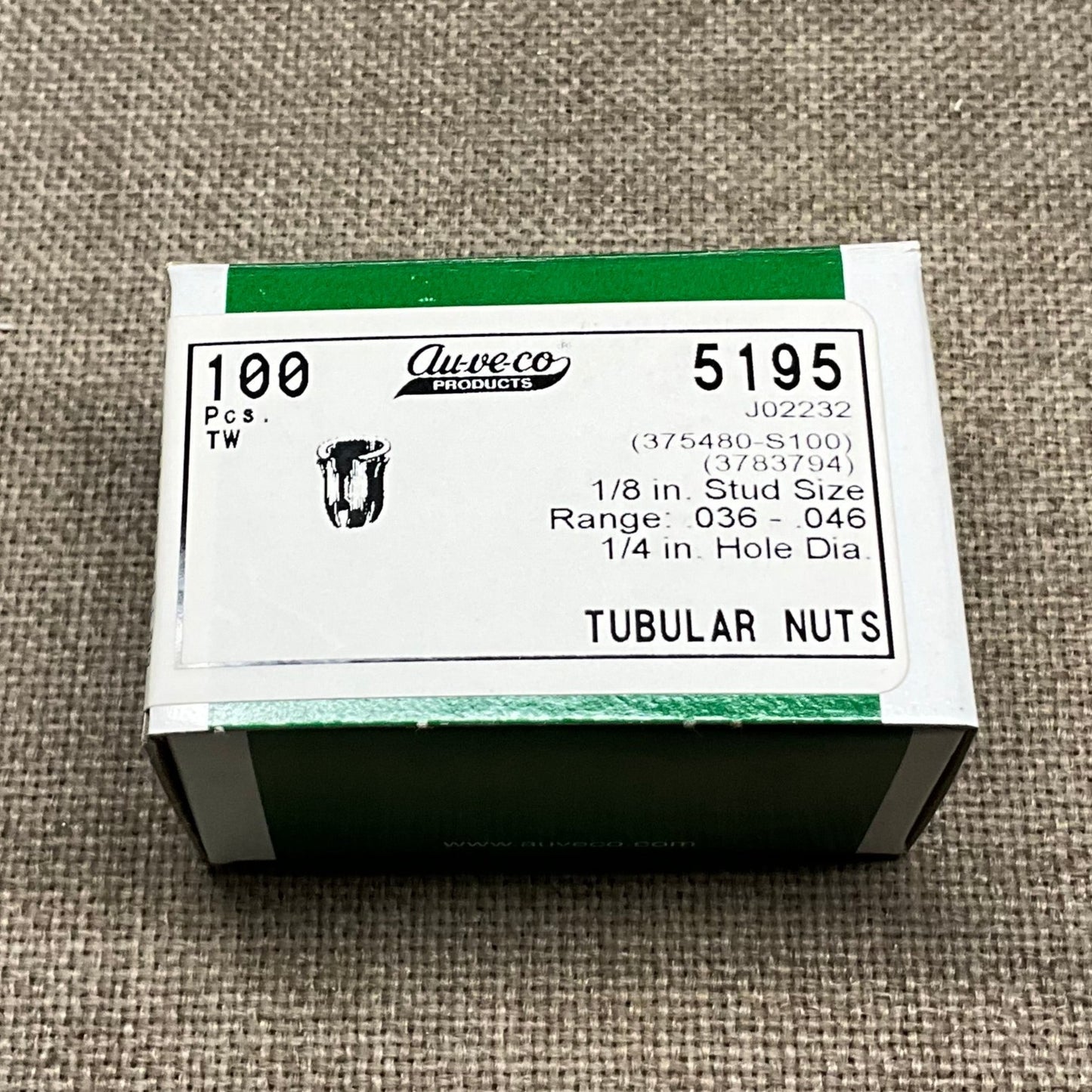 Auveco 3777-15 Tubular Nut 1/8" Stud, 0.038" to 0.044" Panel Range, Barrel Clip