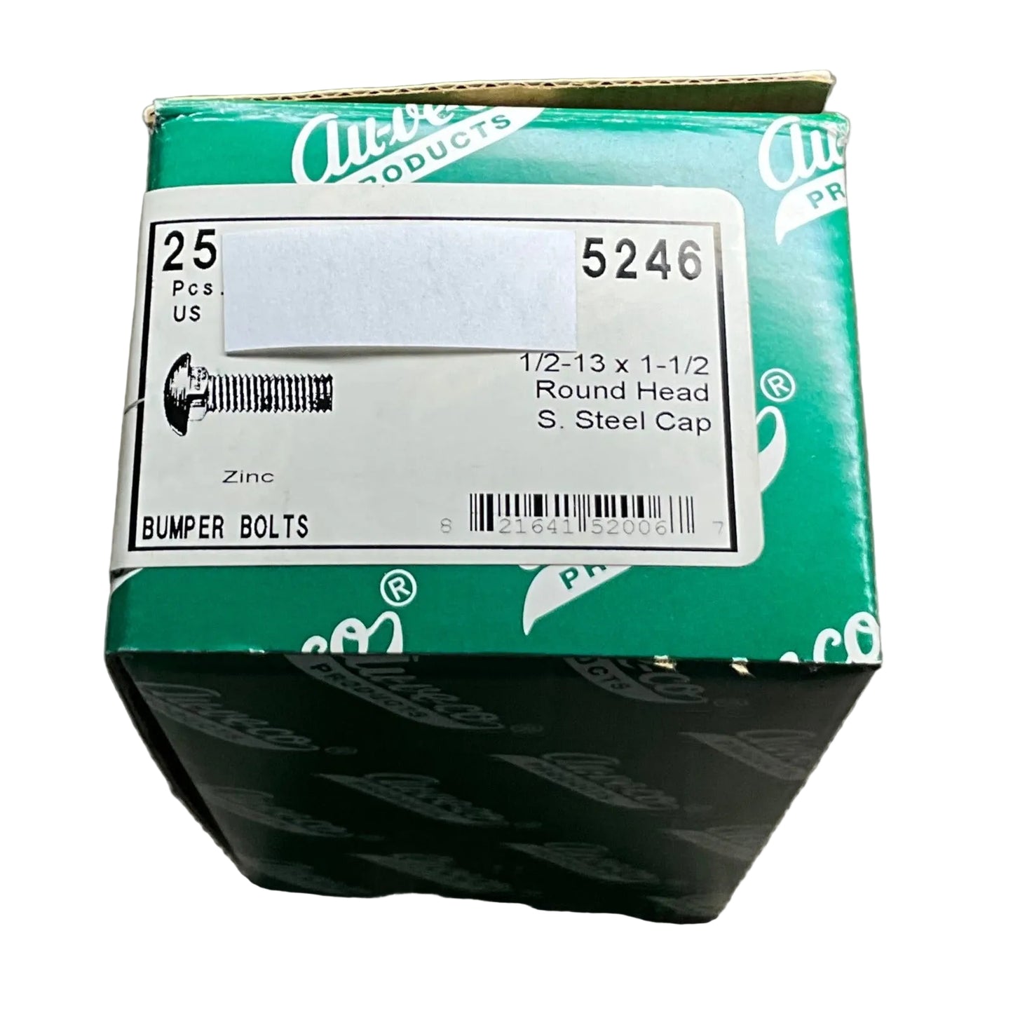 Auveco 5246-25Pcs Square Body Bumper Bolts 1/2"-13 X 1-1/2" S. S. Rd Cap