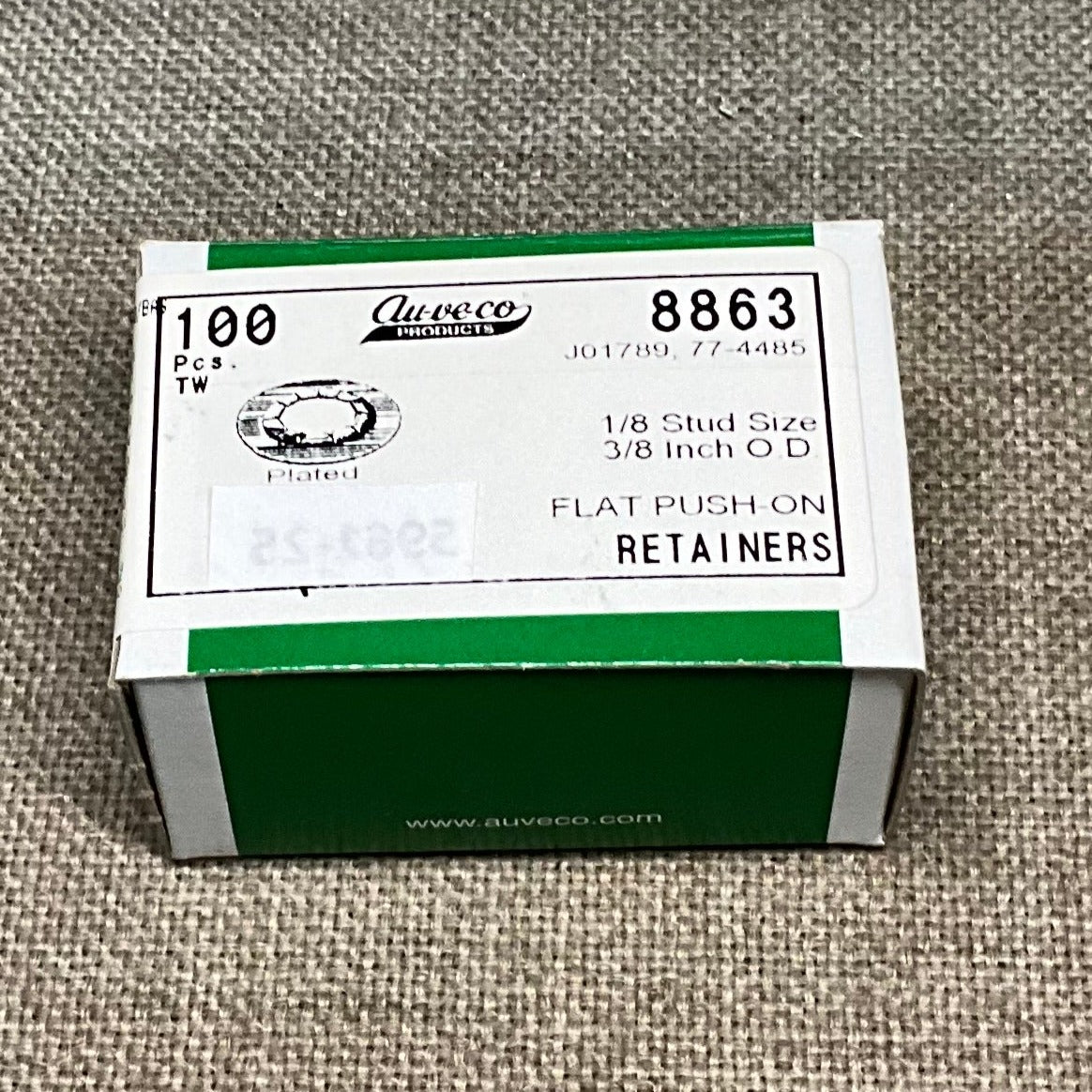 Auveco 8863 1/8" Stud Flat Push-On Retainers 3/8" O.D. Zinc (100 pcs)