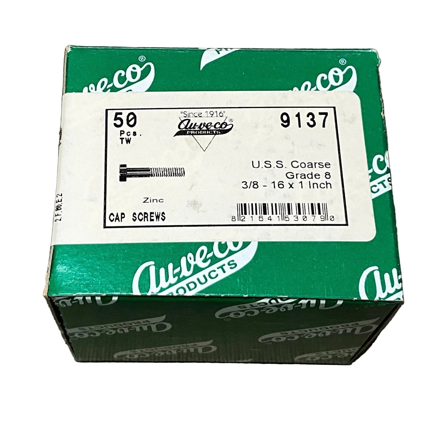 Auveco 9137 3/8"-16 x 1" Grade 8 Hex Cap Screws, Zinc (Qty: 50)