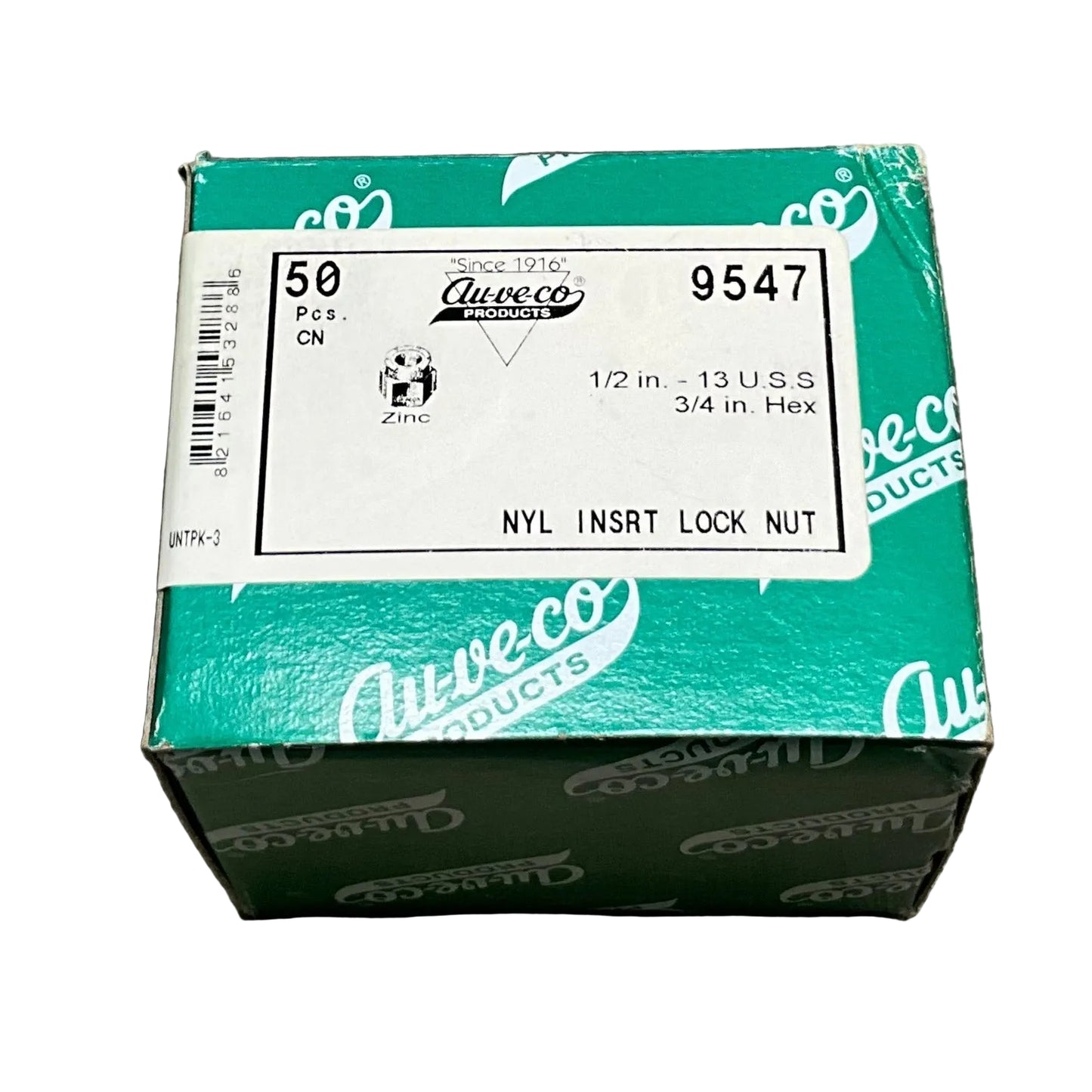 Auveco 9547, Nylon Insert Lock Nut, 1/2 in. - 13 USS 3/4 in. Hex 50 Pcs