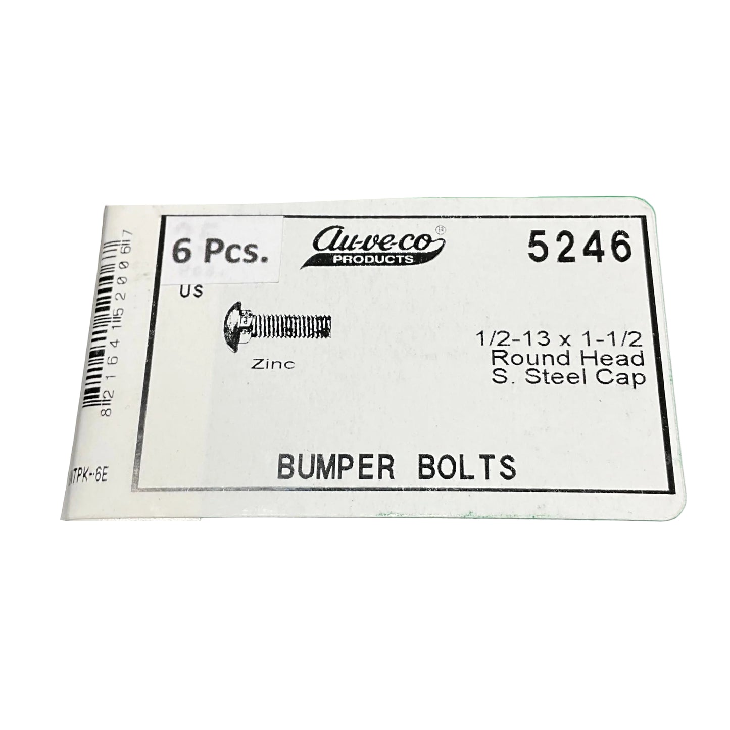 Auveco 5246-6 Pcs Square Body 1/2'' Bumper Bolts & 6 Pcs 9547 Nuts
