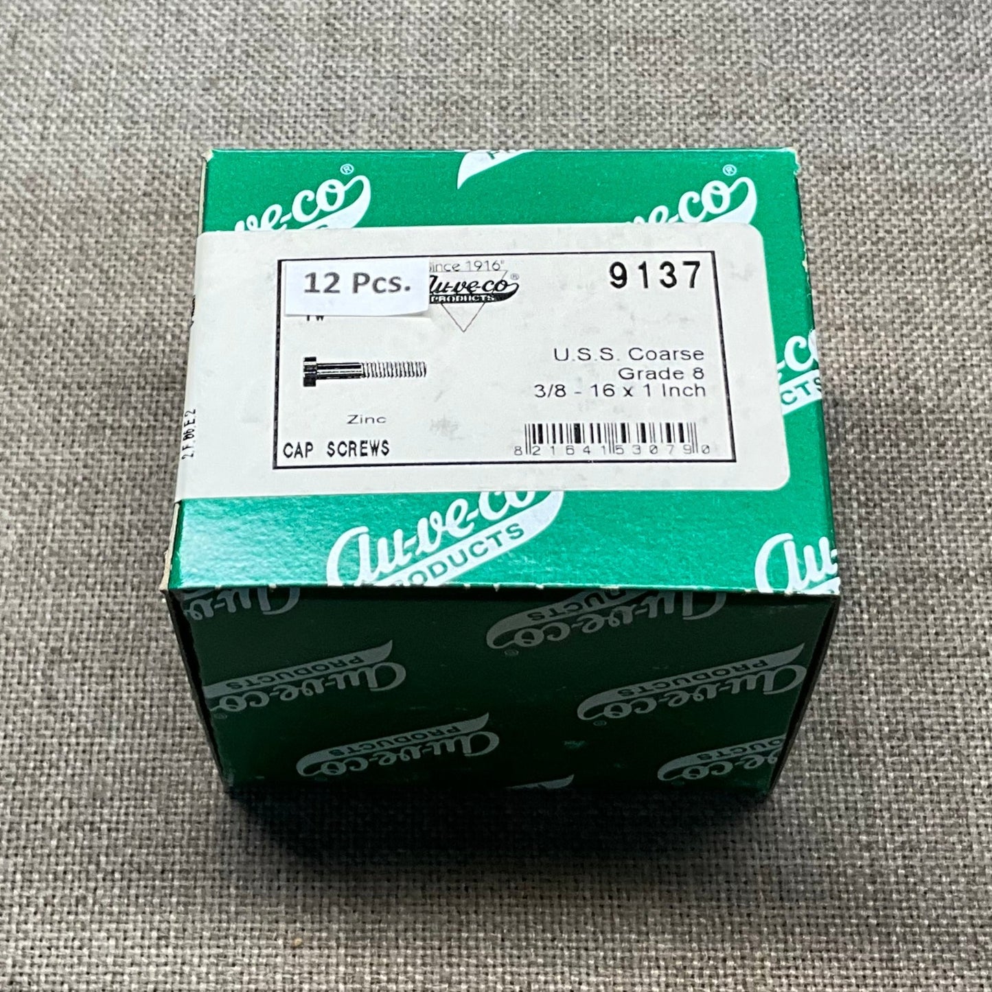 Auveco 9137-12 3/8"-16 x 1" Grade 8 Hex Cap Screws, Zinc (Qty: 12)